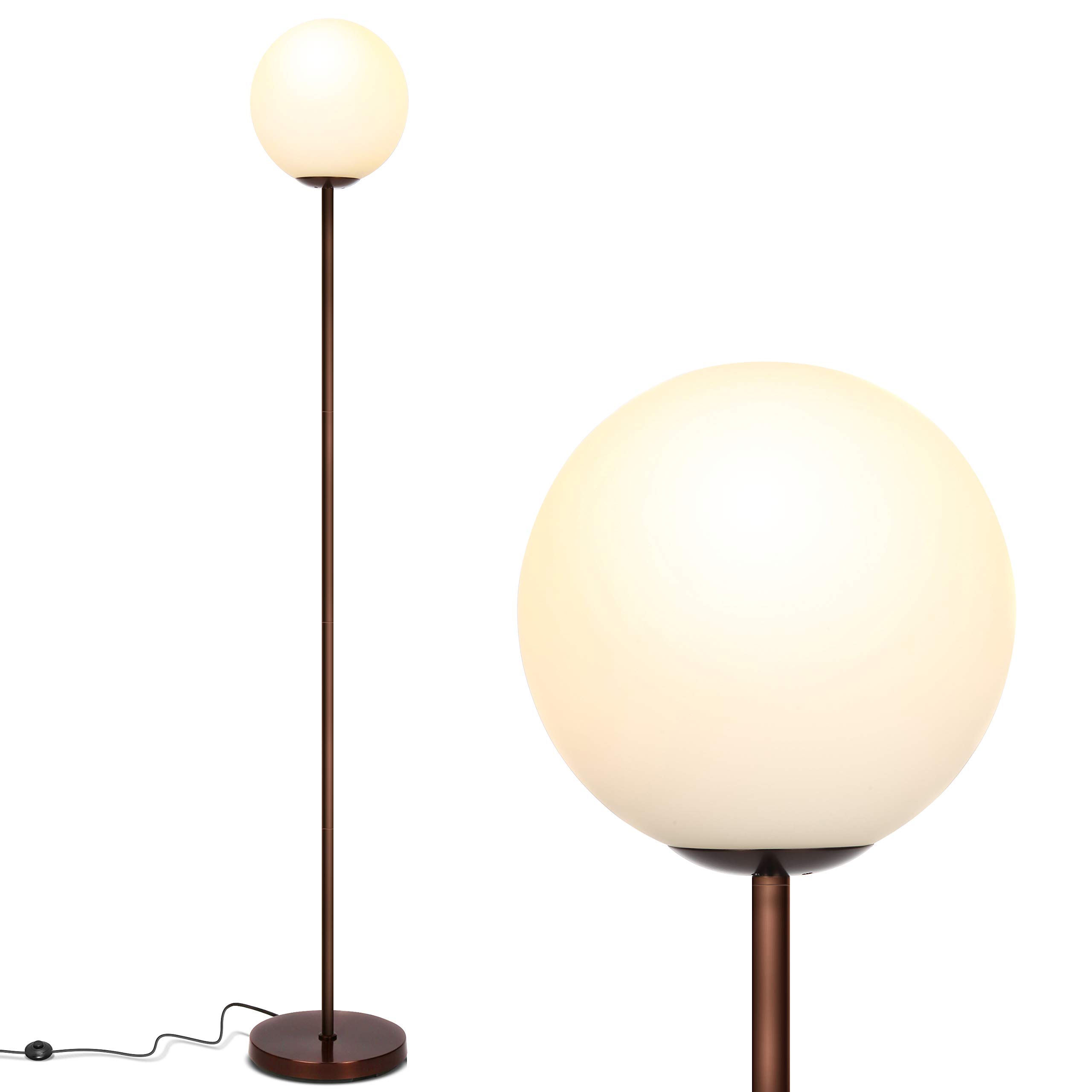 Brightech Luna Modern LED Floor Lamp - Mid Century Standing Lamp with Frosted Glass Globe in Oil Brushed Bronze for Living Room, Bedroom & Office - Perfect for Reading, Decor & Ambient Lighting