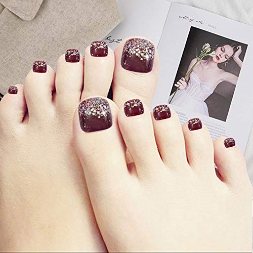 2021 Trendy Summer Fake Toenails - Matte Finish Short False Nails with Y2 Glue - Easy Press-On Nail Art for Pedicures, Beach Vacations & Pool Parties