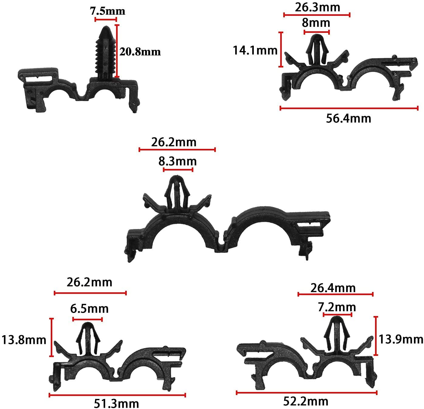 130PCS Car Wire Loom Clips Assortment Kit - 9 Sizes Automotive Harness Routing Clips with 40PCS Releasable Nylon Push Mounts & Tie Wraps - Compatible with Honda, GM, Mazda, Jeep Wrangler, Ford - Perfect for Wiring Organization & Cable Management in Vehicles