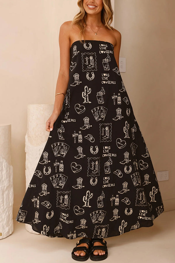 Unique Print Strapless Open Back Full Hem Maxi Dress for Women - Elegant Summer Beach Wedding Party Dress | Perfect for Vacations, Date Nights & Special Occasions