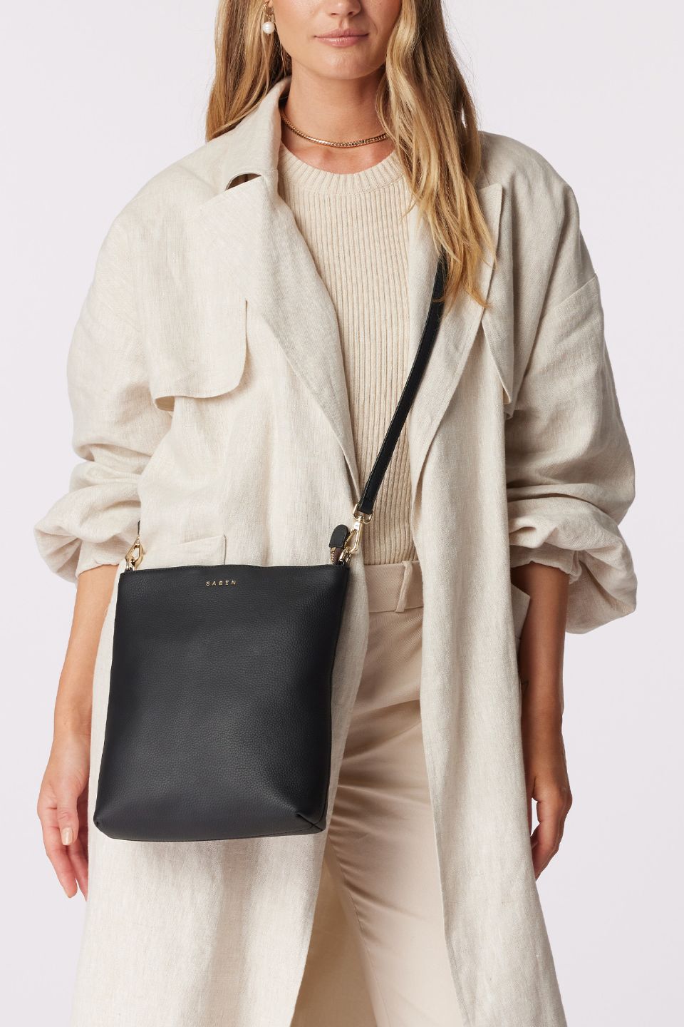 Claudette Black Leather Shoulder Bag with Knotted Handle - Stylish Women's Crossbody Purse for Work, Travel & Everyday Use