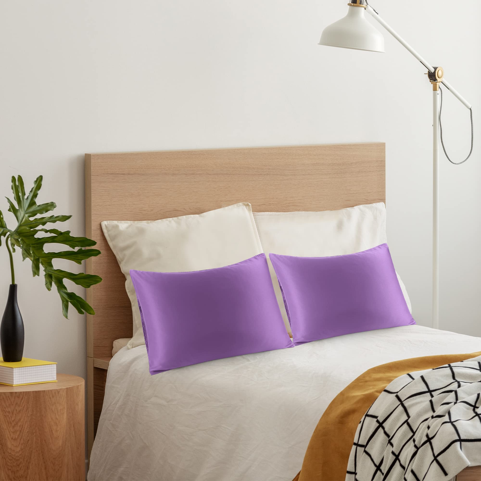 uxcell 2 Pack Purple Silk Satin Pillowcase for Hair & Skin Care - Cooling, Soft, Breathable Travel Size 14x20 Inch Sateen Pillow Cover with Envelope Closure - Perfect for Beauty Sleep & Travel
