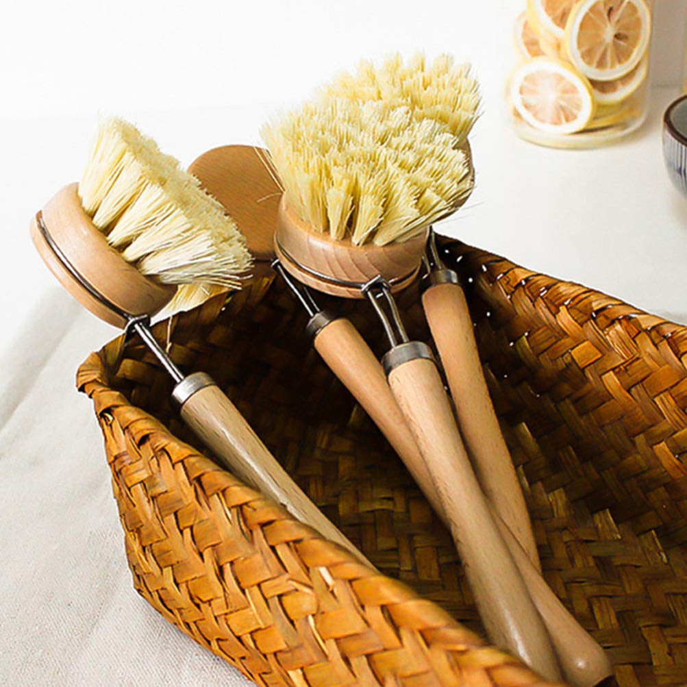 Hemoton 2-Pack Natural Sisal Dish Brush with Wooden Handle - Multi-Function Kitchen Sink Brush for Pots, Pans, Dishes & Tubs - Perfect for Deep Cleaning Cookware, Scrubbing Sinks & Bathroom Tiles