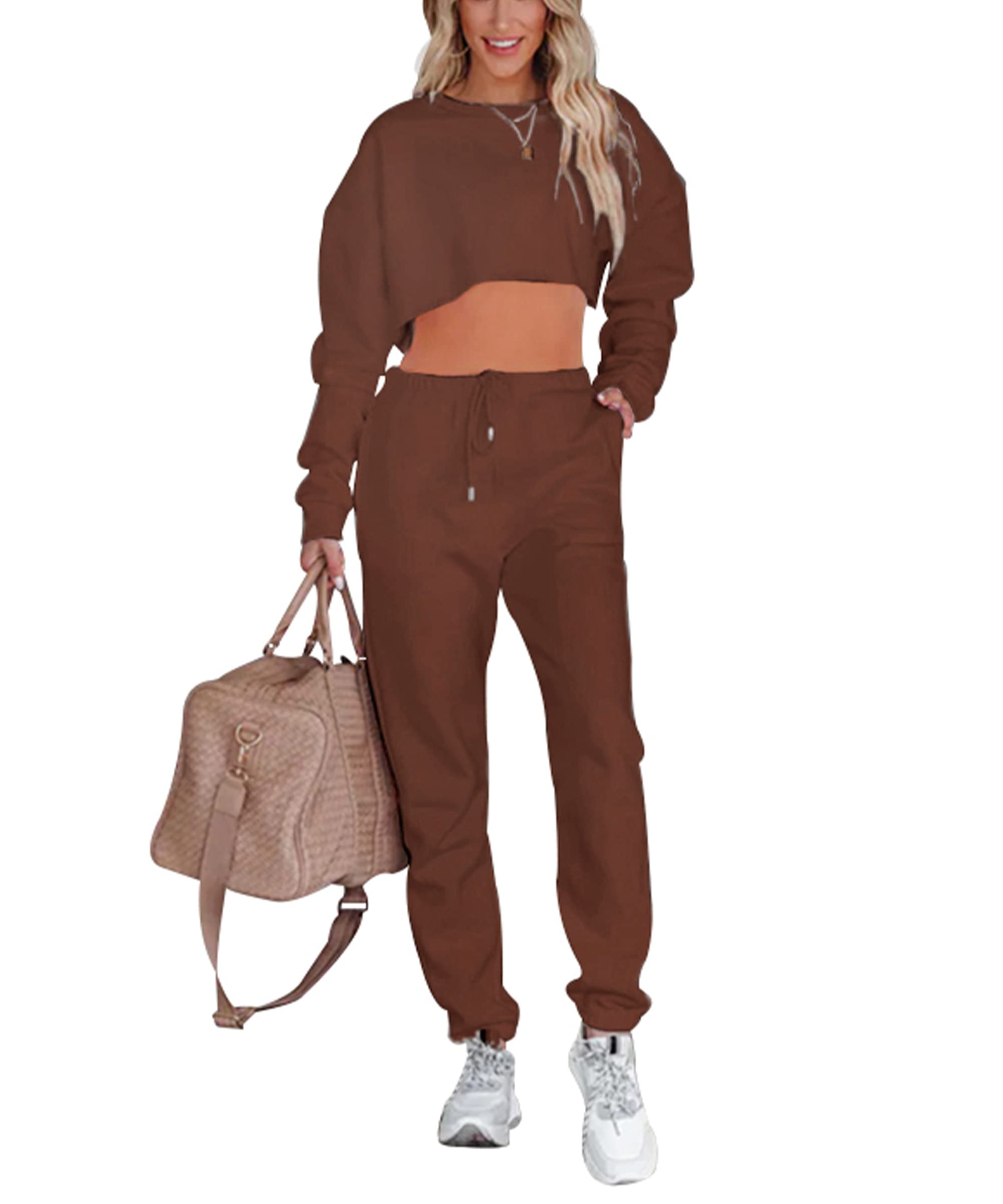 LUCKYLUAN Women's 2 Piece Casual Lounge Set - Long Sleeve T-Shirt & Pants Sweatsuit Outfit - Comfy Loungewear for Home, Yoga & Relaxation
