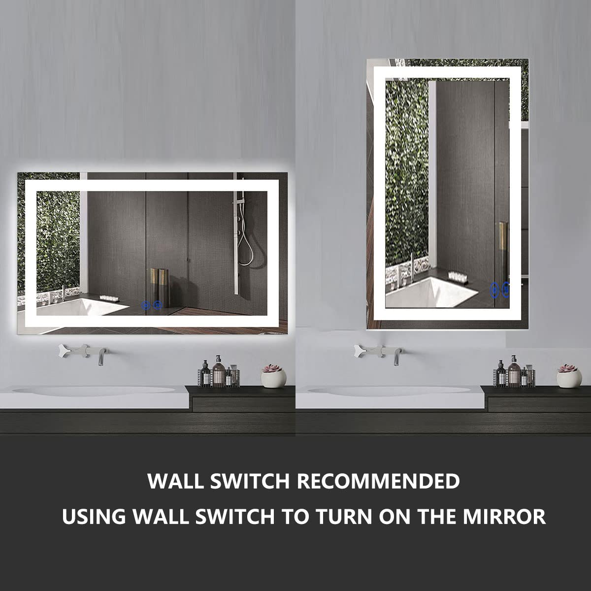 60 x 36 Inch Horizontal LED Bathroom Mirror with Touch Button - Anti-Fog, Dimmable, Vertical & Horizontal Mounting Options (E-N031-6036-TS) - Perfect for Modern Bathrooms, Vanities, and Spa-Like Home Decor