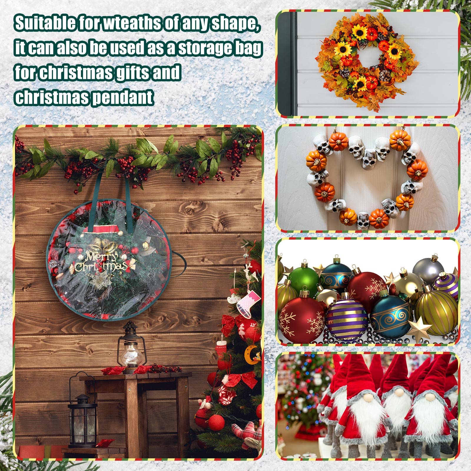 Shappy 4-Piece Clear Christmas Wreath Storage Bags with Handles & View Window - 24 Inch Holiday Decoration Organizer for Xmas Garlands, Wreaths & Seasonal Decor - Perfect for Attic, Basement & Closet Organization