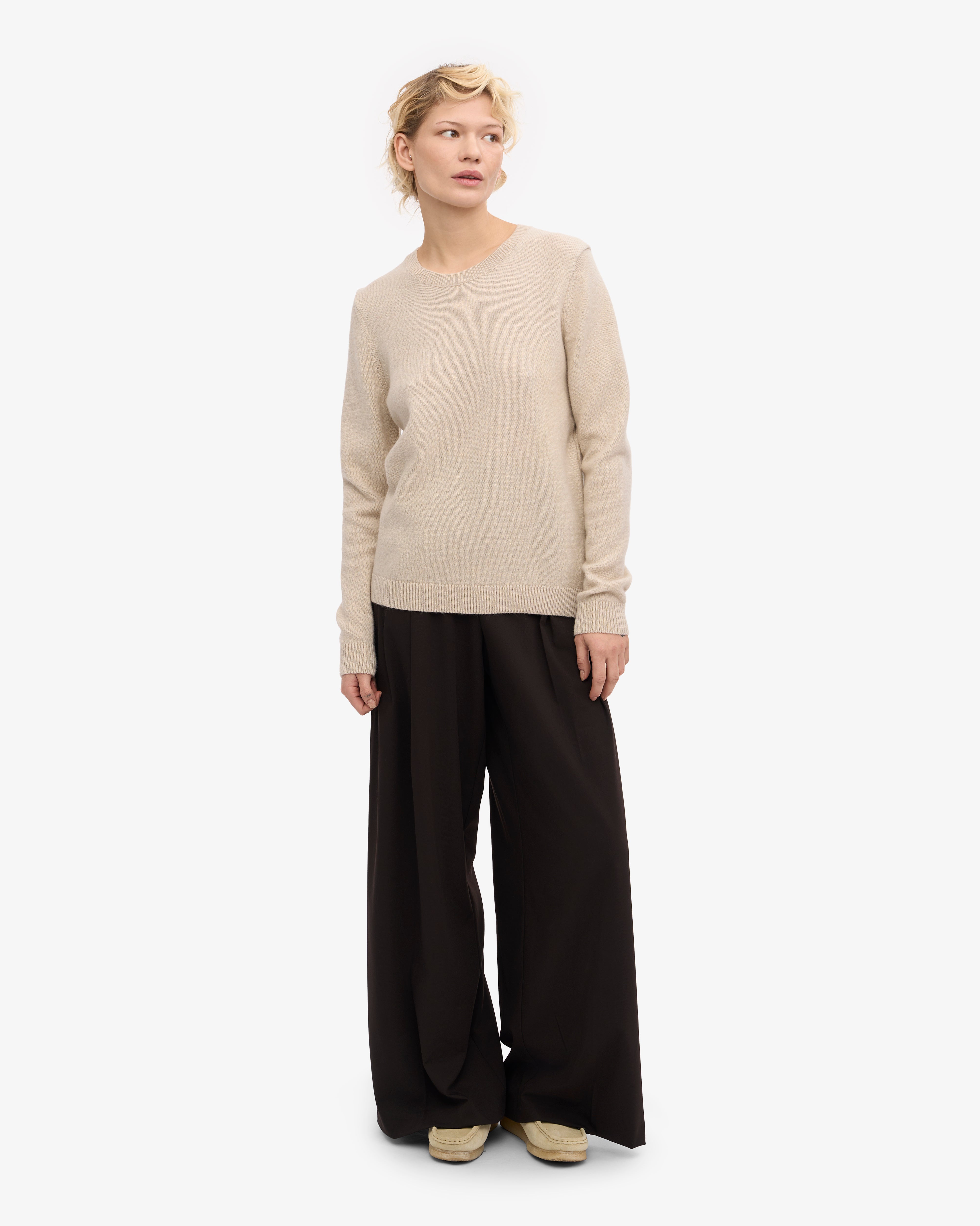 Premium Women's Classic Merino Wool Crew Neck Sweater - Ivory White | Soft & Warm Winter Knitwear for Casual Outfits & Office Wear