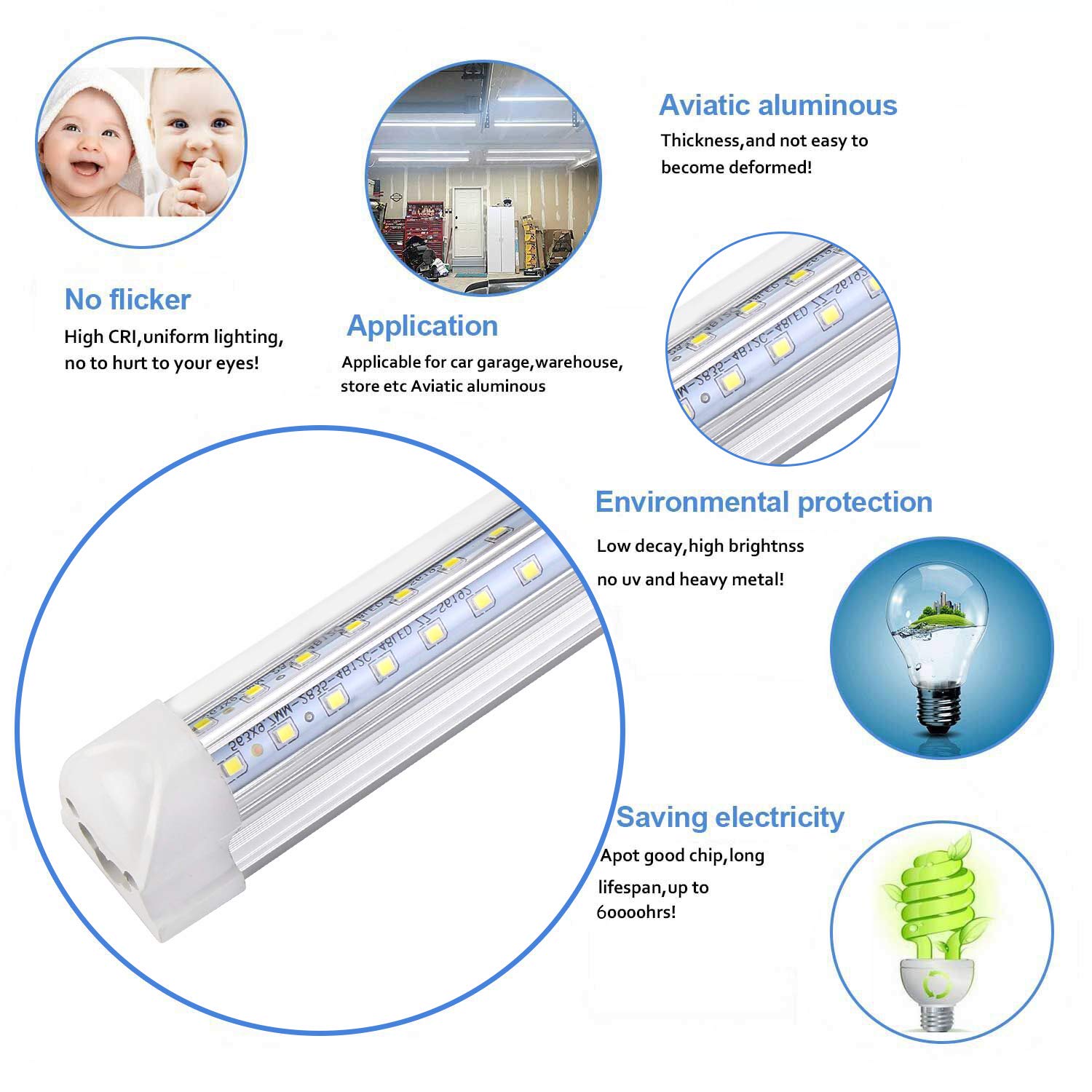 8FT LED Shop Light Fixture - 10 Pack White T8 Integrated Tube Lights, 72W 9500LM 6500K High Output with Clear Cover, V-Shape 270° Lighting for Garage, Warehouse & Workshop - Plug & Play Upgrade - Perfect for Industrial Spaces, Retail Stores and Home Garages