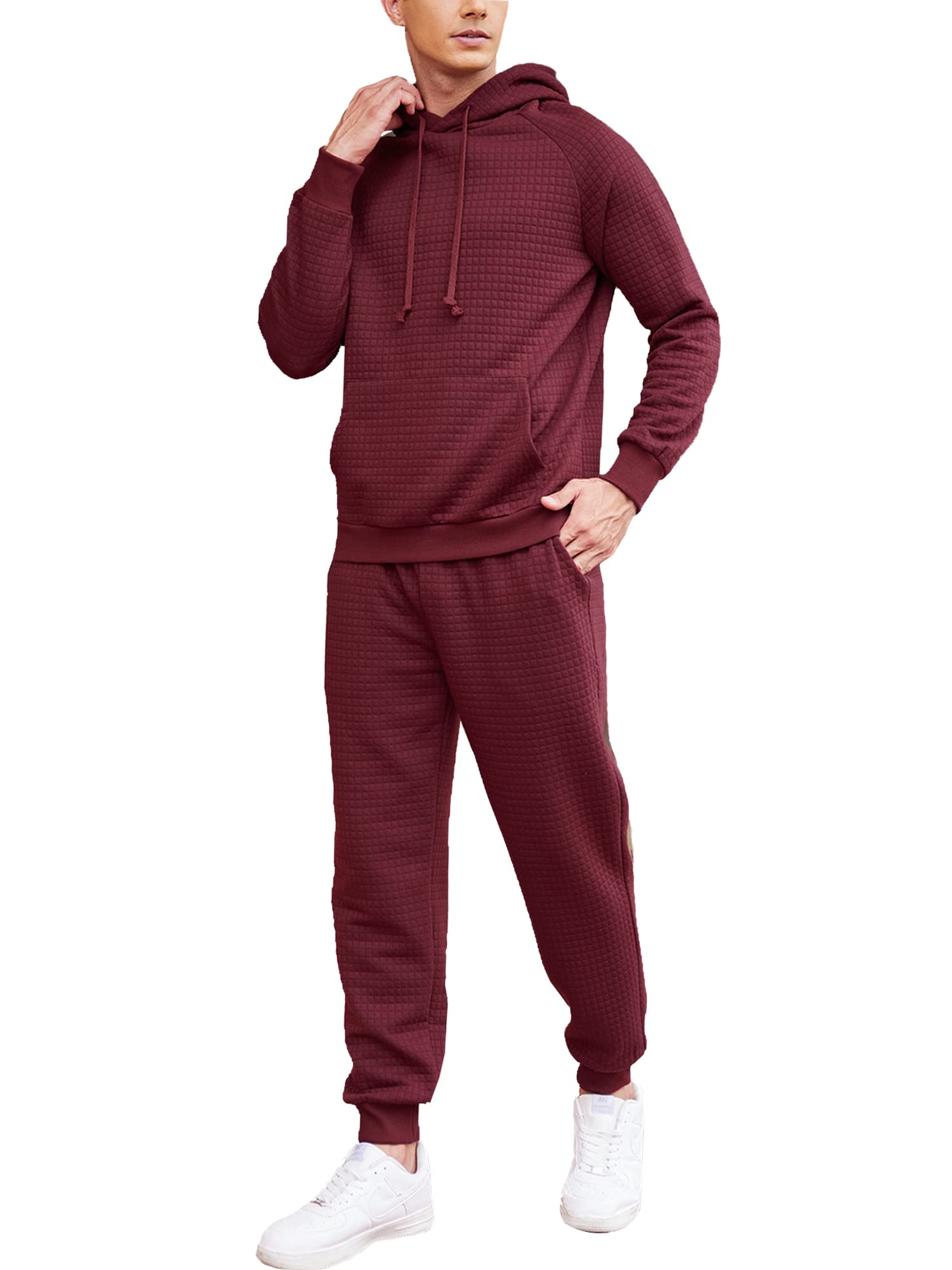 COOFANDY Men's 2-Piece Waffle Hoodie Tracksuit Set - Athletic Jogging Sweatsuit with Pockets for Running, Gym & Casual Wear