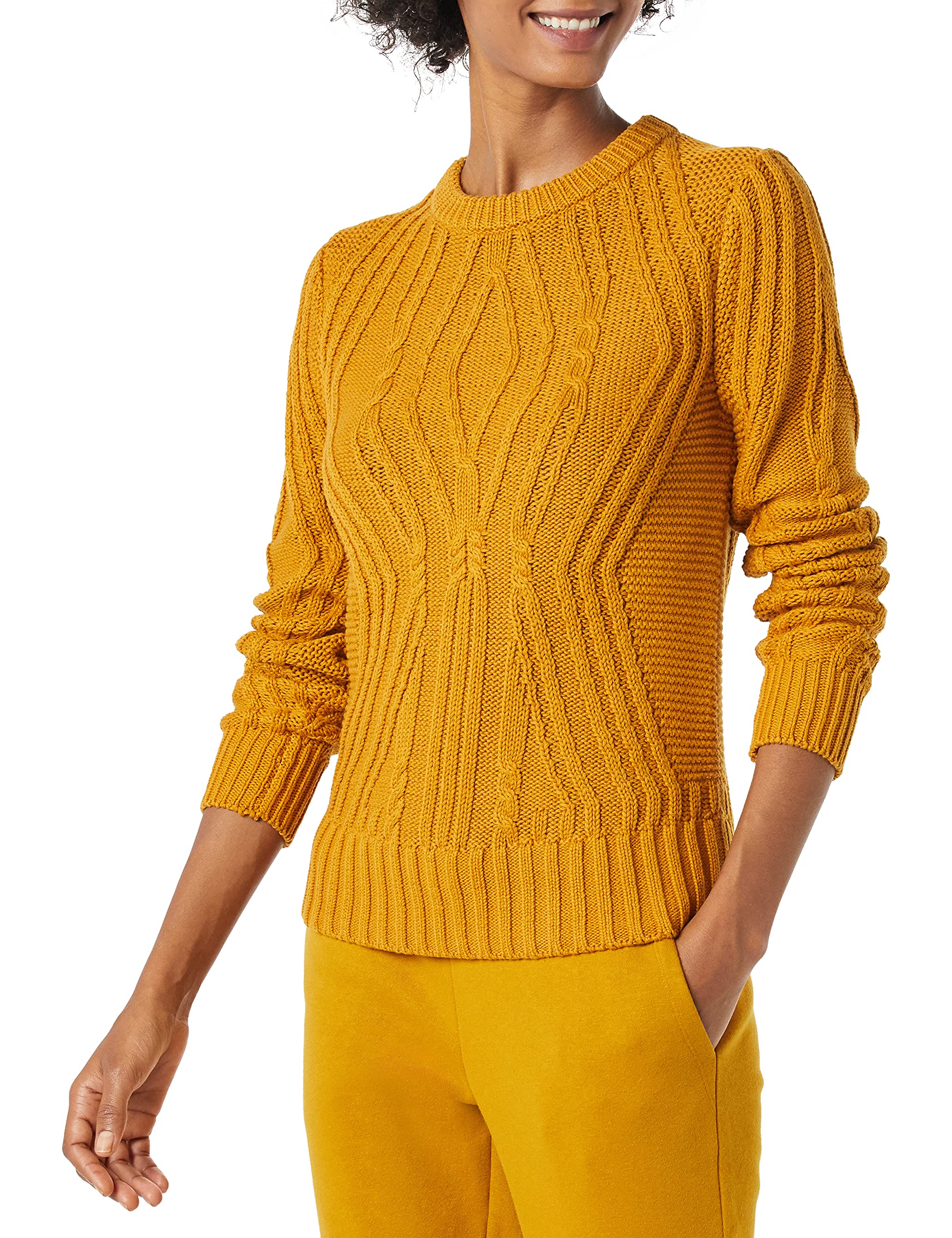 Amazon Essentials Women's 100% Cotton Crewneck Cable Knit Sweater | Soft & Comfortable Winter Pullover | Perfect for Casual Wear, Office & Holiday Outfits