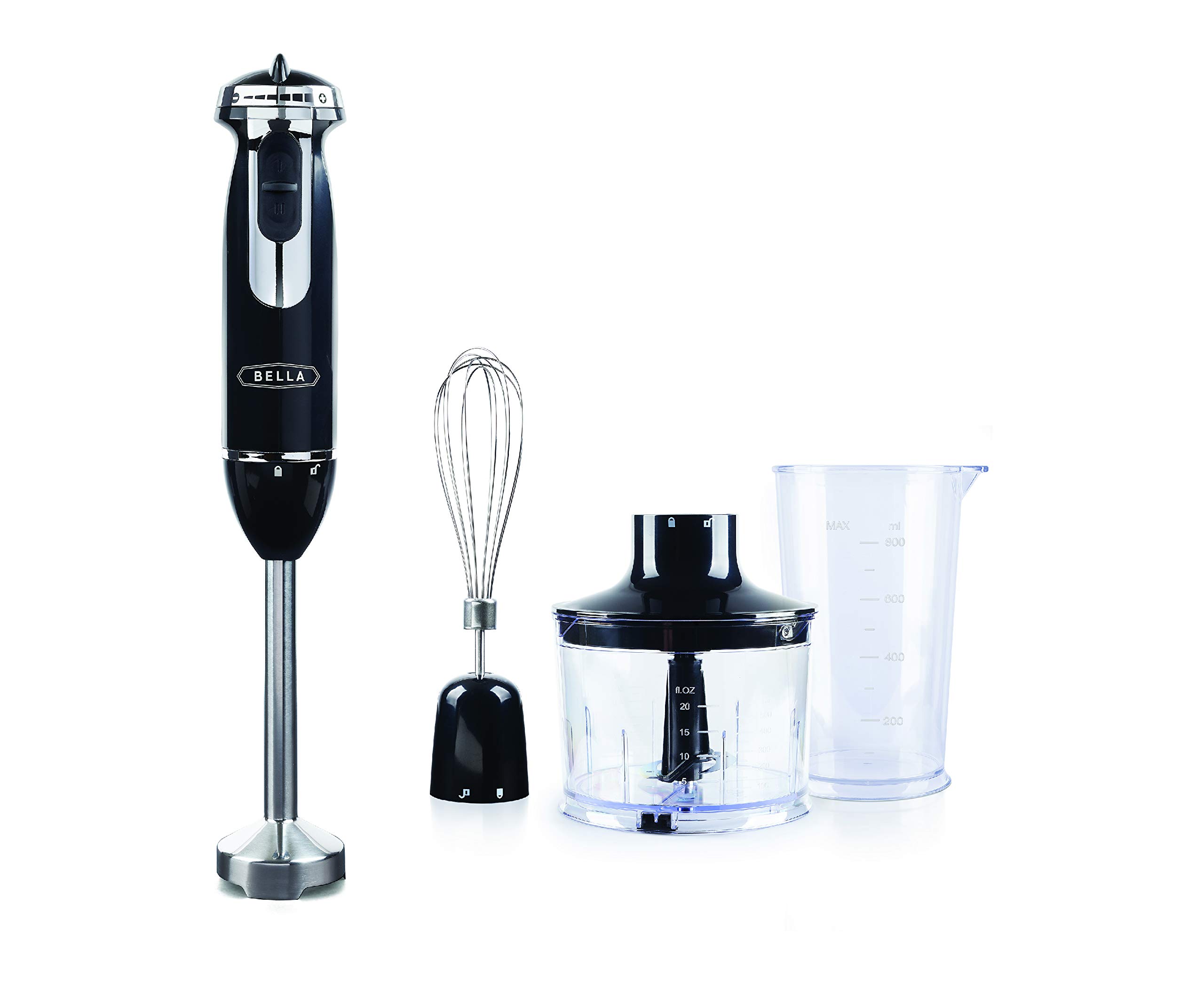 BELLA 10-Speed 350W Immersion Hand Blender with Whisk & Blending Attachments - Dishwasher Safe - Perfect for Smoothies, Soups, Sauces & Baby Food - Black