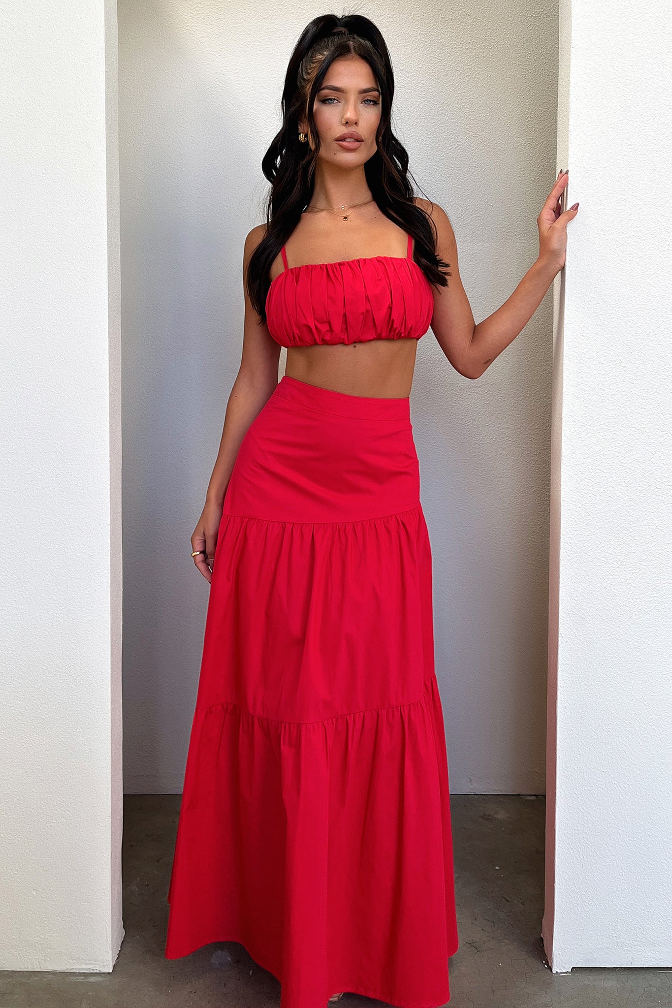Lateisha Women's Maxi Skirt - Flowy Long Skirt with Side Slit, Red (Perfect for Summer, Beach, Vacations & Boho Outfits)