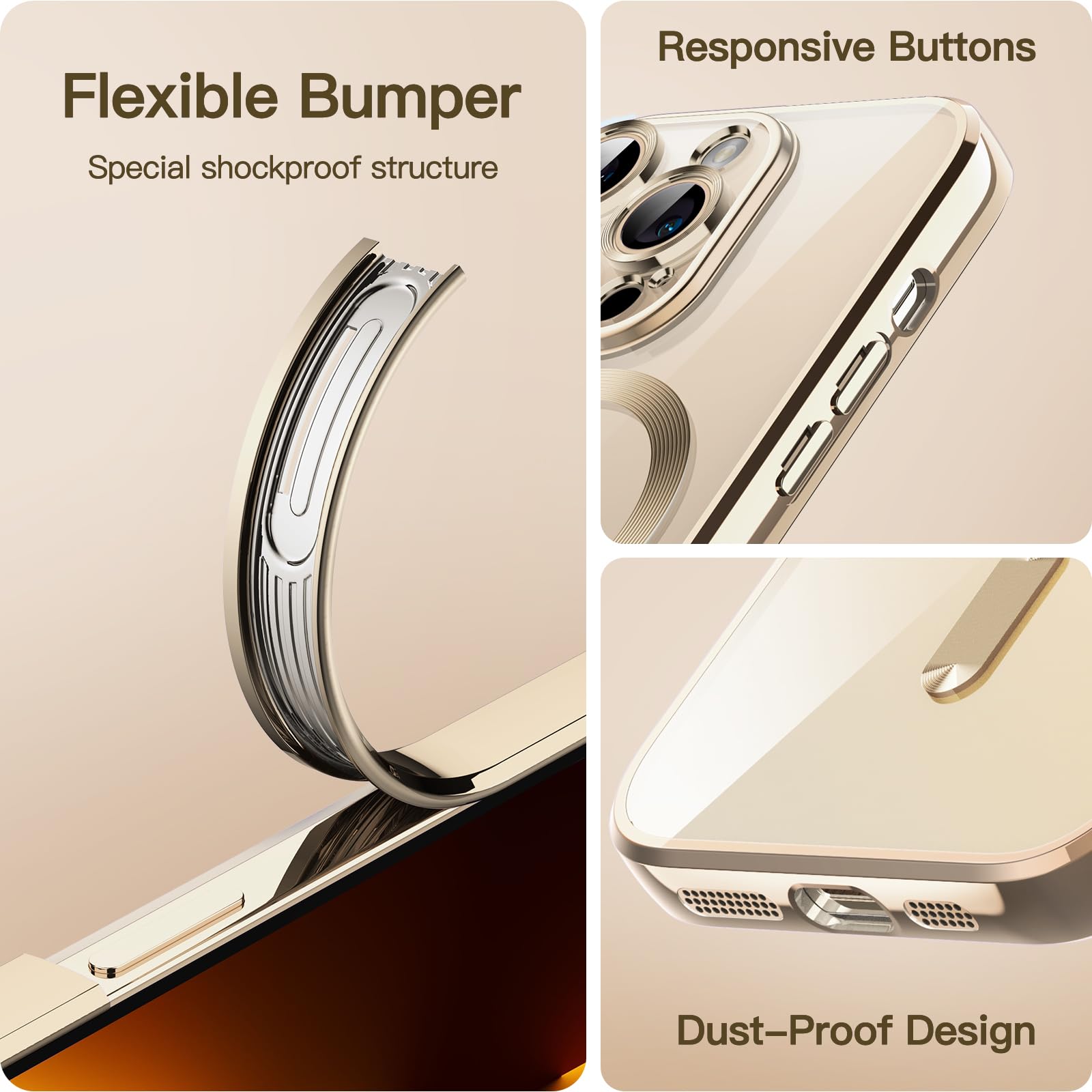JETech Soft Clear Case for iPhone 13 Pro 6.1-Inch | Shockproof TPU Phone Cover with Full Camera Protection & MagSafe Wireless Charging | Gold Electroplated Design | Perfect for Everyday Use, Travel & Outdoor Activities