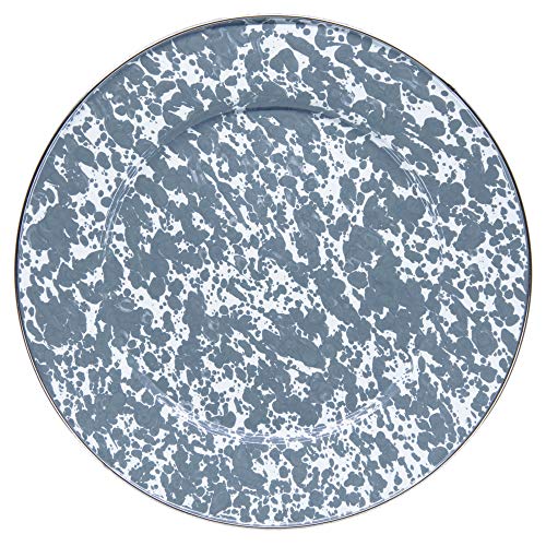 10.5 Inch Gray Swirl Enamelware Dinner Plates - Set of 4 - Durable & Stylish for Outdoor Picnics, Camping & Rustic Home Dining