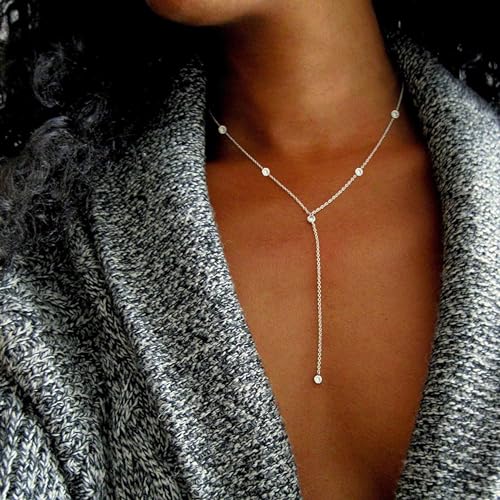 diamond Y necklace-silver