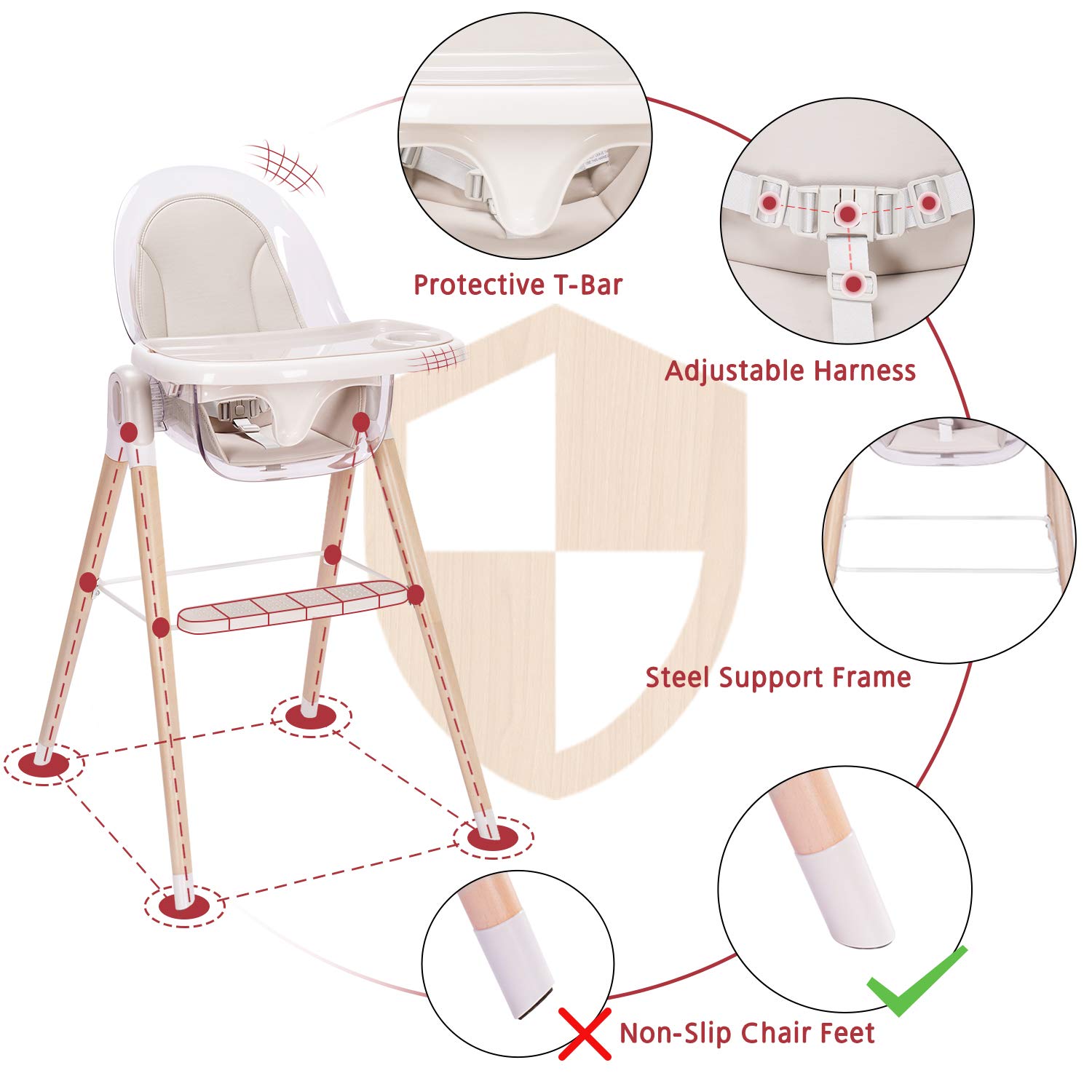 7-in-1 Convertible Wooden High Chair for Babies & Toddlers - Adjustable Rocking Chair with Reclining Seat, Removable Cushion & Double Tray | Easy to Clean Compact Design | Perfect for Feeding, Playtime & Family Bonding