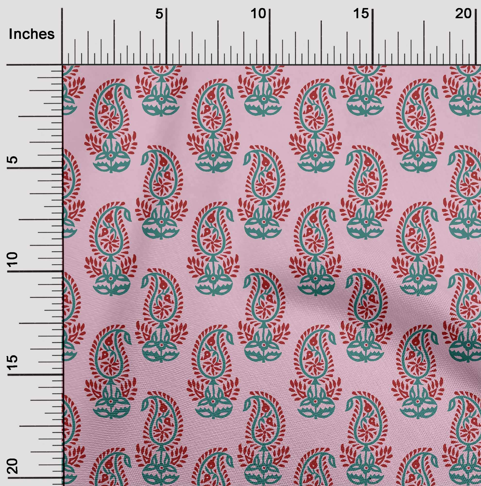 oneOone Cotton Silk Blush Pink Paisley Print Fabric by The Yard - 42 Inch Wide Soft Dress Material for DIY Clothing, Home Decor & Craft Projects