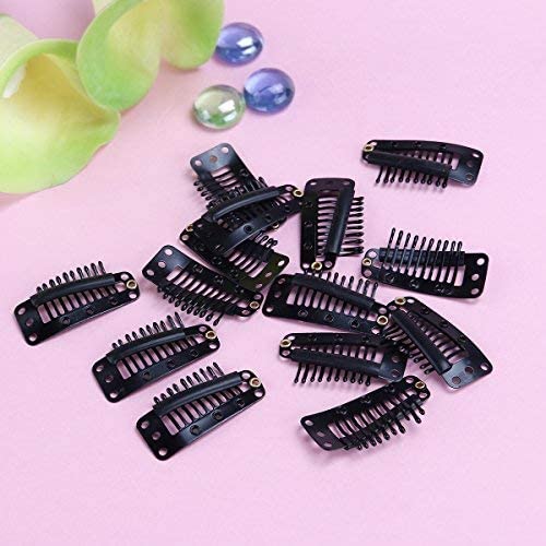 Tinksky 20pcs 10-Teeth Snap-Comb Wig Clips with Rubber for Hair Extensions (Black) - Secure Hairpieces & Weaves for Daily Styling & Cosplay