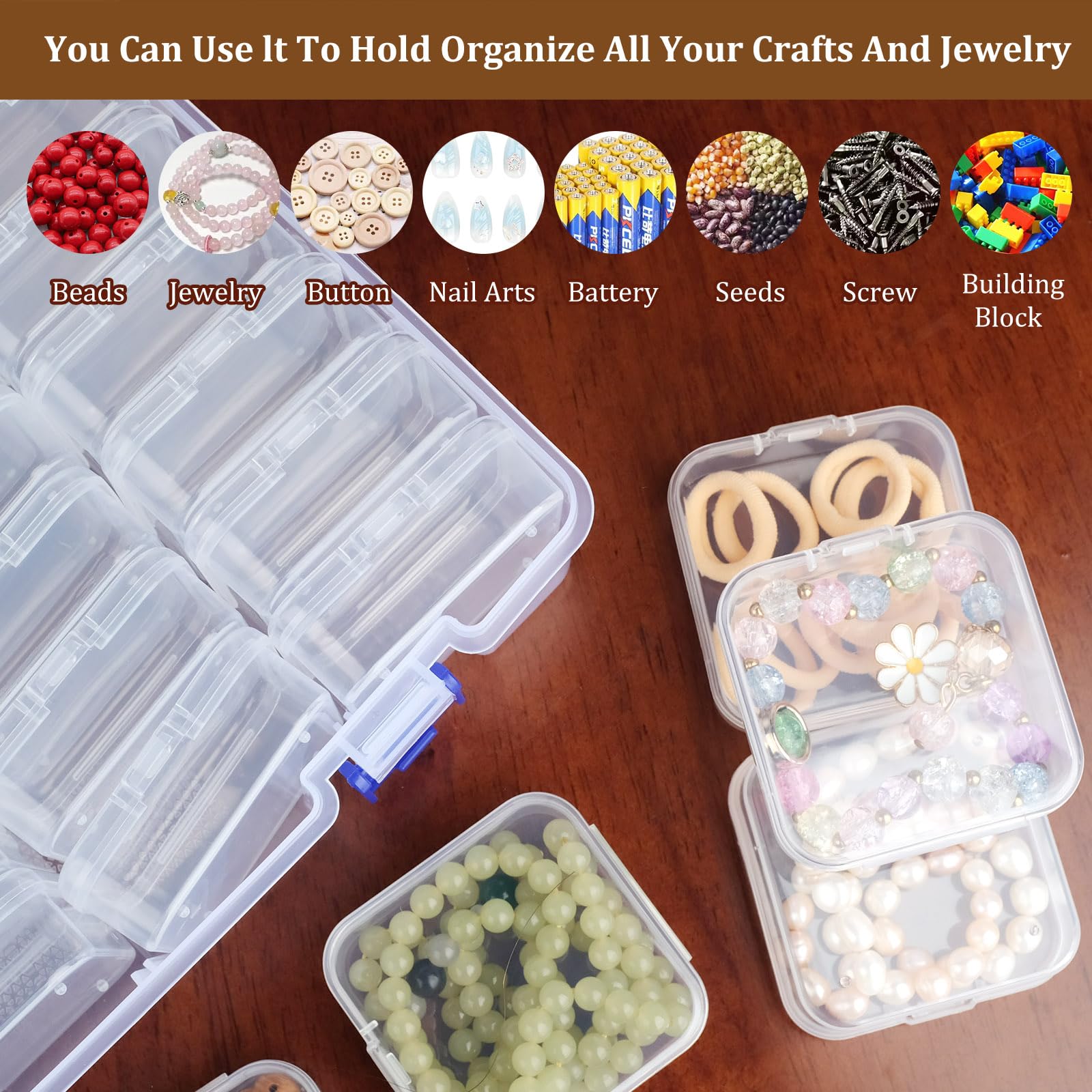 28Pcs Clear Bead Organizer Box with 1 Storage Case & Labels - Small Plastic Jewelry Storage Containers for DIY Crafts, Beading Supplies, Sewing Accessories - Perfect for Home Crafting, Jewelry Making & Travel Organization