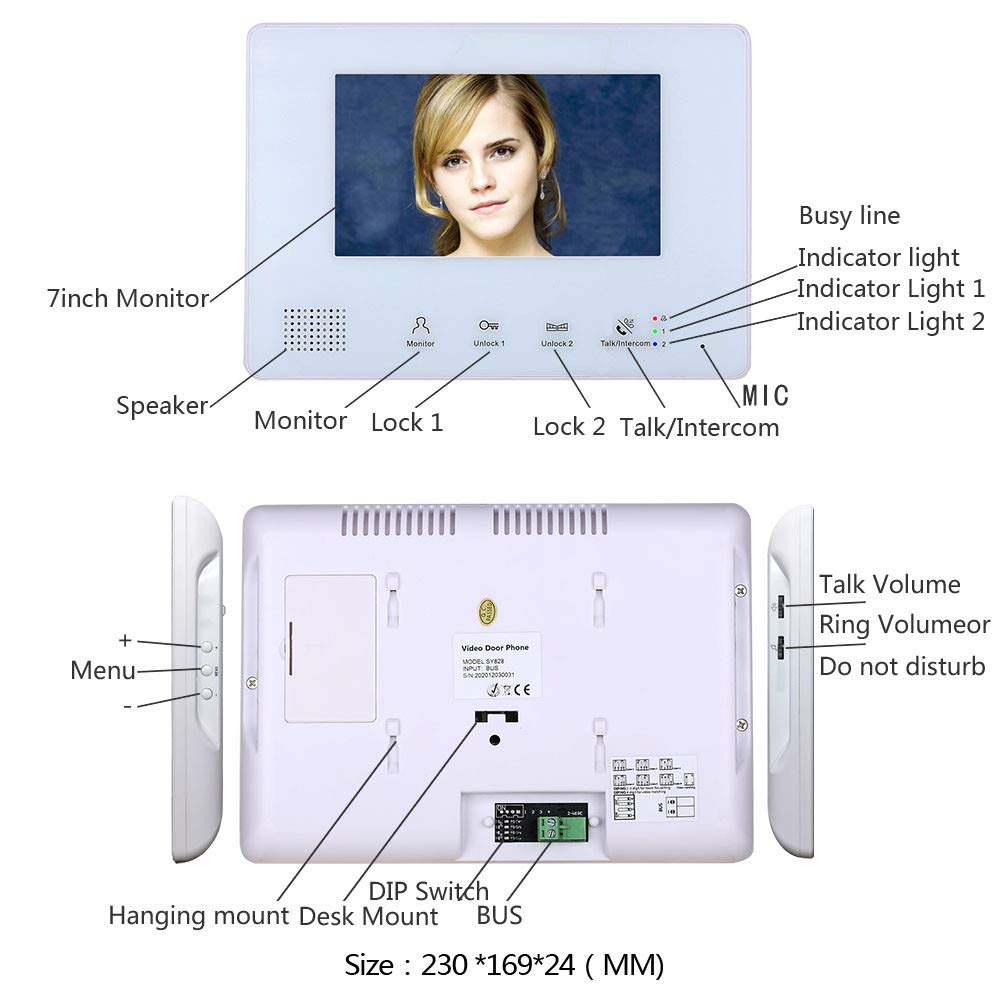7 Inch 2-Wire Video Door Phone Intercom System Kit with Night Vision - Home & Apartment Security, Smart Electronic Door Lock - Perfect for Front Door Monitoring & Visitor Identification
