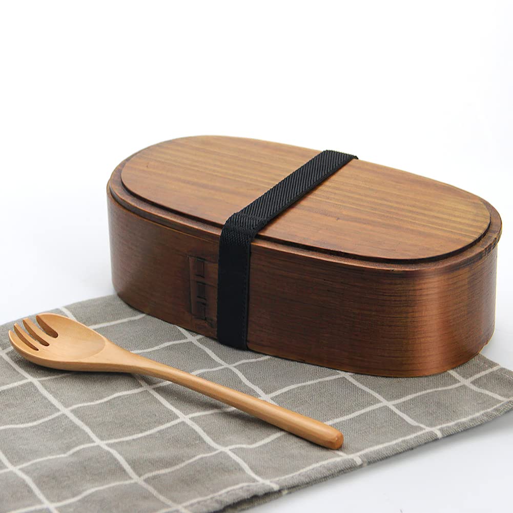 YFWOOD Japanese Bento Box - Double Layer Natural Wooden Lunch Box for Adults | Eco-Friendly Food Container for Office, Picnic, Hiking & Camping | Perfect for Meal Prep & On-the-Go Dining