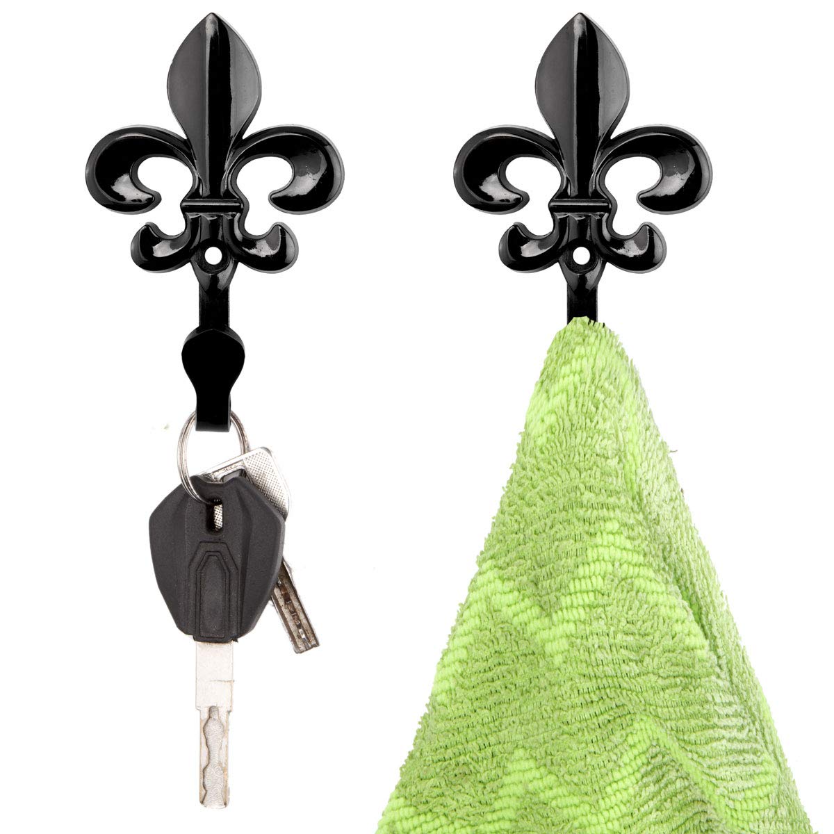 Heavy Duty Metal Wall Hooks - 4 Pack Black Bathroom & Coat Hooks for Towels, Robes, Hats, Scarves, Belts, Bags & More - Durable Decorative Hanging Hooks for Home, Office & Dorm Organization