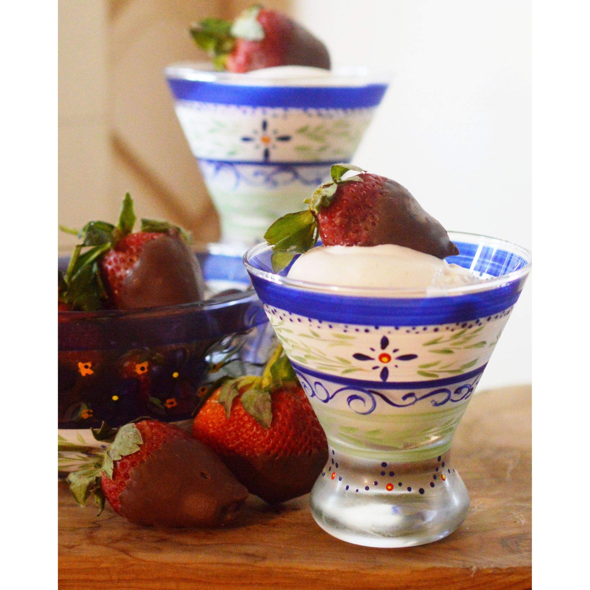 Set of 2 Blue Floral Hand Painted Cosmopolitan Wine and Dessert Glasses - 8.25 oz Elegant Glassware for Cocktail Parties, Bridal Showers & Home Decor