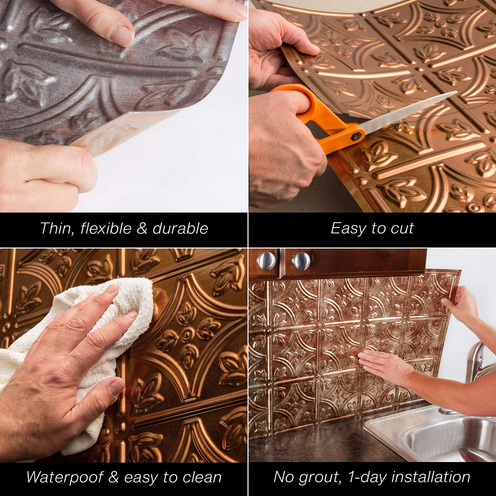 Oil-Rubbed Bronze FASÄDE Rib Decorative Vinyl Backsplash Kit - 15 sq ft Peel & Stick Wall Tile for Kitchen, Bathroom, Laundry Room & Office Renovation