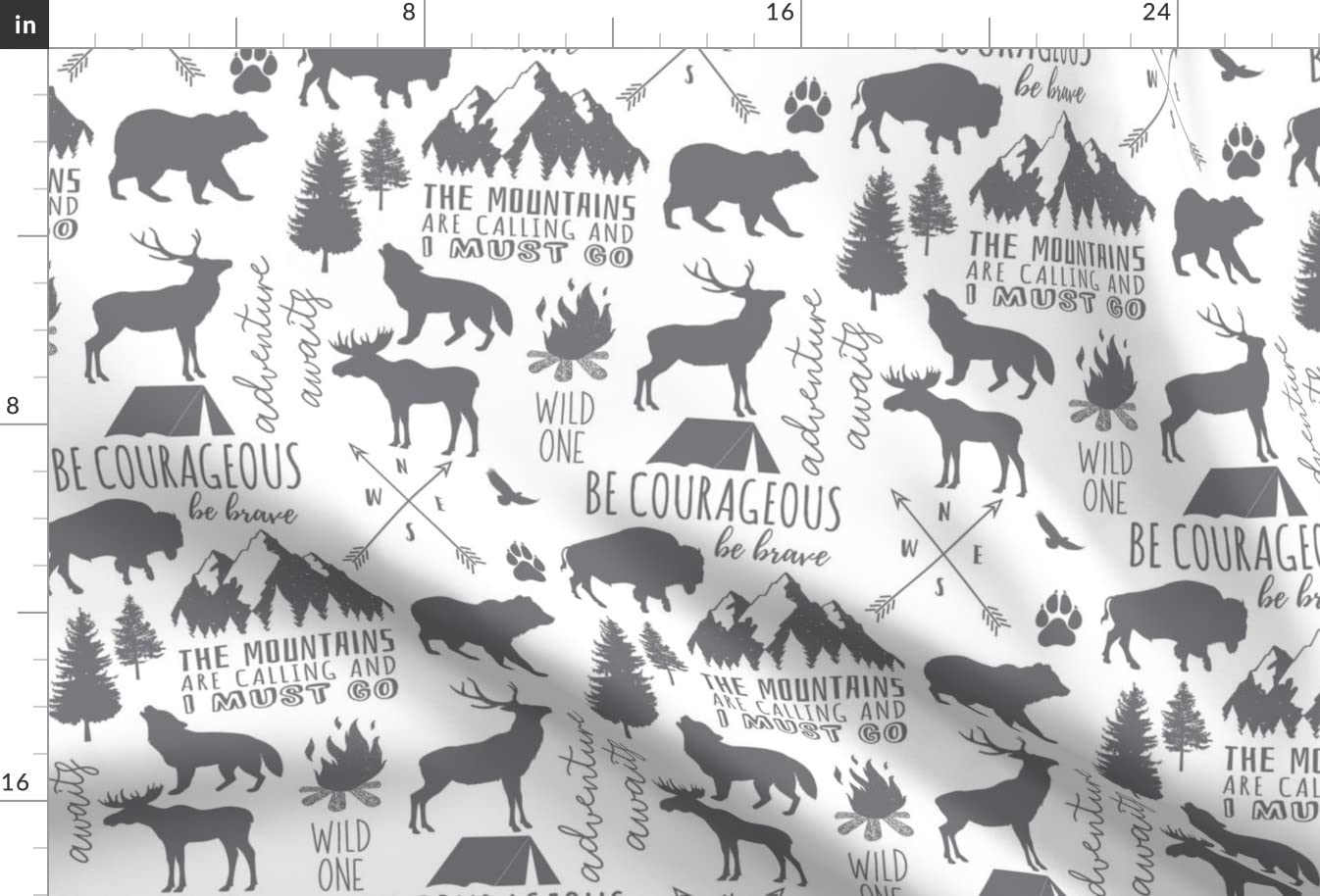Wild Woodland Gray White Deer Forest Buffalo Gender Neutral Moose Printed Minky Fabric by The Yard - Soft Plush Fabric for Sewing Baby Blankets, Quilt Backing & DIY Projects - Perfect for Nursery Decor, Home Decor & Crafting
