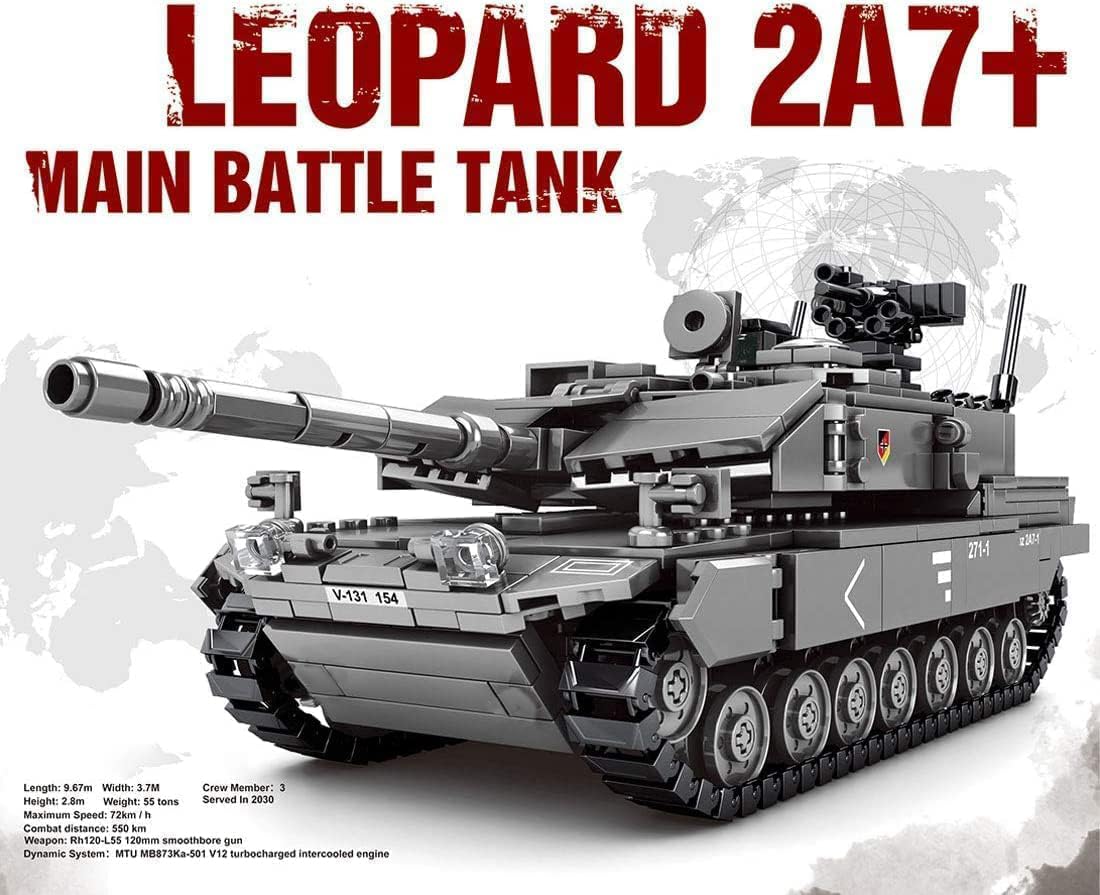 Leopard 2A7+ Tank Building Blocks Set - 898 Piece Military Model Kit with 4 Soldier Figures | STEM Educational Construction Toy for Kids & Adults | Perfect for WW2 History Enthusiasts, Birthday Gifts & Collector Displays
