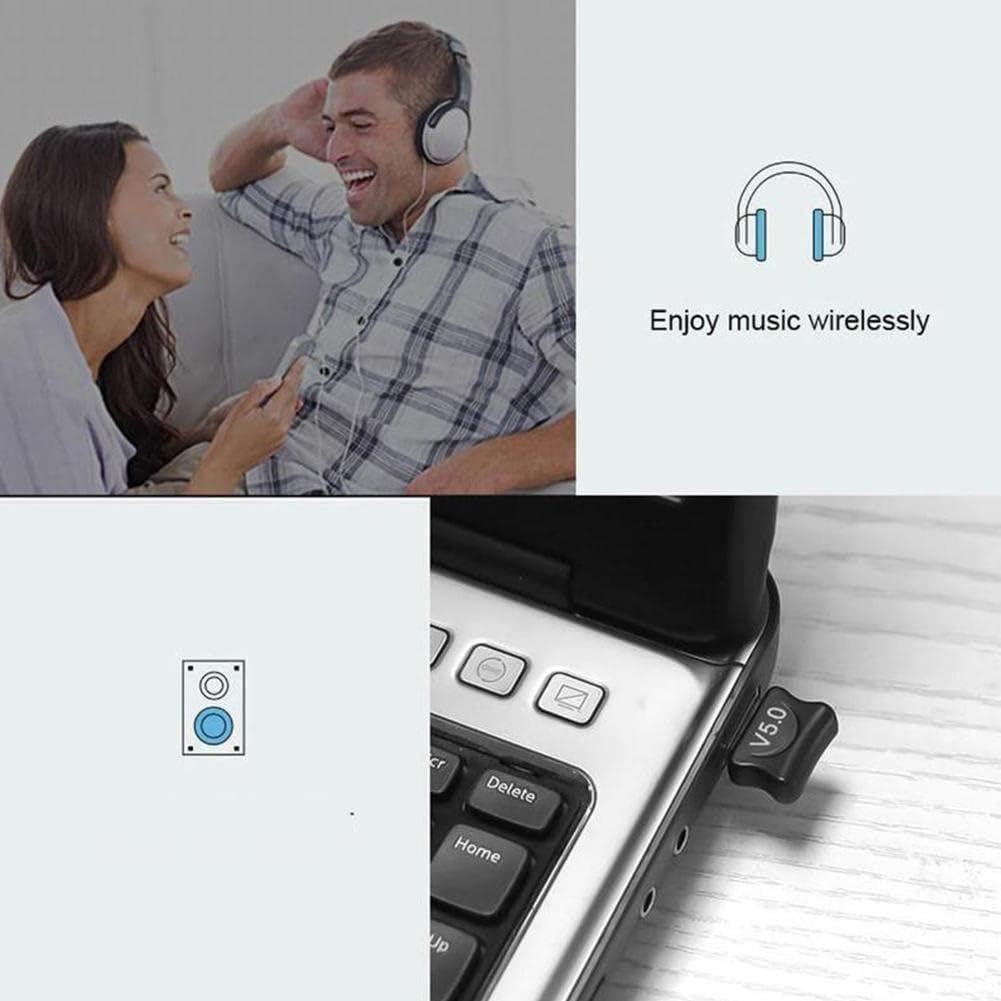 5.0 Bluetooth USB Adapter - Wireless Audio Transmitter & Receiver for PC/Laptop/Printer - Compatible with Headphones, Speakers & More | Home Office & Gaming Use