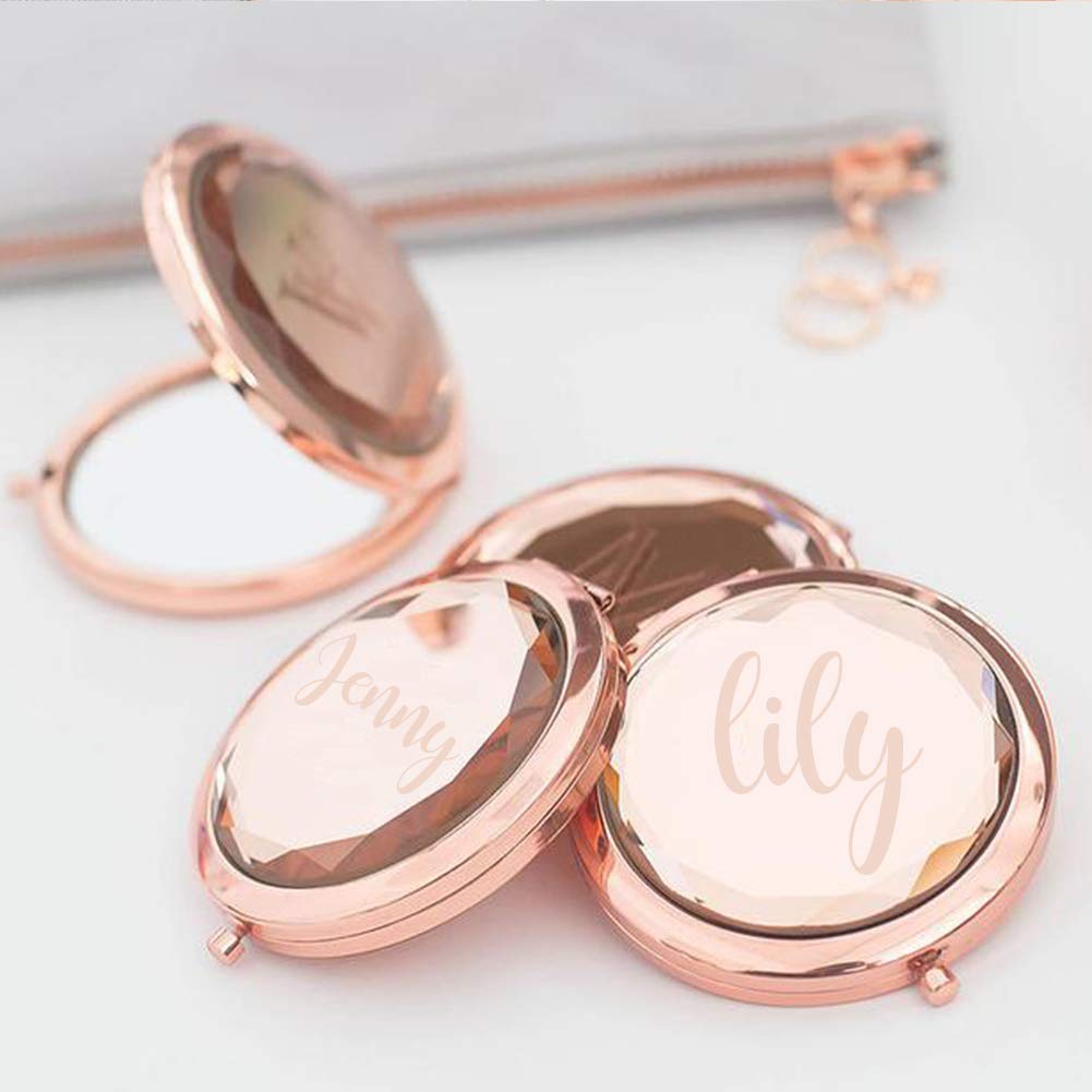 Personalized Rose Gold Compact Mirrors - Custom Bridesmaid Proposal Gifts, Wedding Favors, Graduation & Travel Gifts for Her | Perfect for Bridal Showers, Bachelorette Parties & Special Occasions