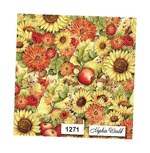 Fall Floral Apple Design Decorative Paper Napkins - 6.5