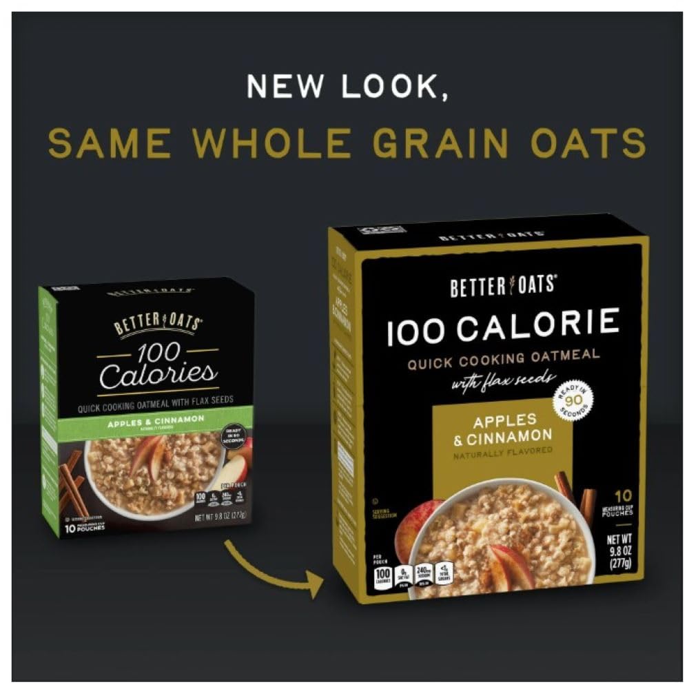 Better Oats Fit Instant Oatmeal - Apple Cinnamon Flavor, 9.8 oz (Pack of 6) | Healthy Breakfast Cereal for Weight Loss & Energy | Perfect for Busy Mornings, Office Snacks & Post-Workout Meals