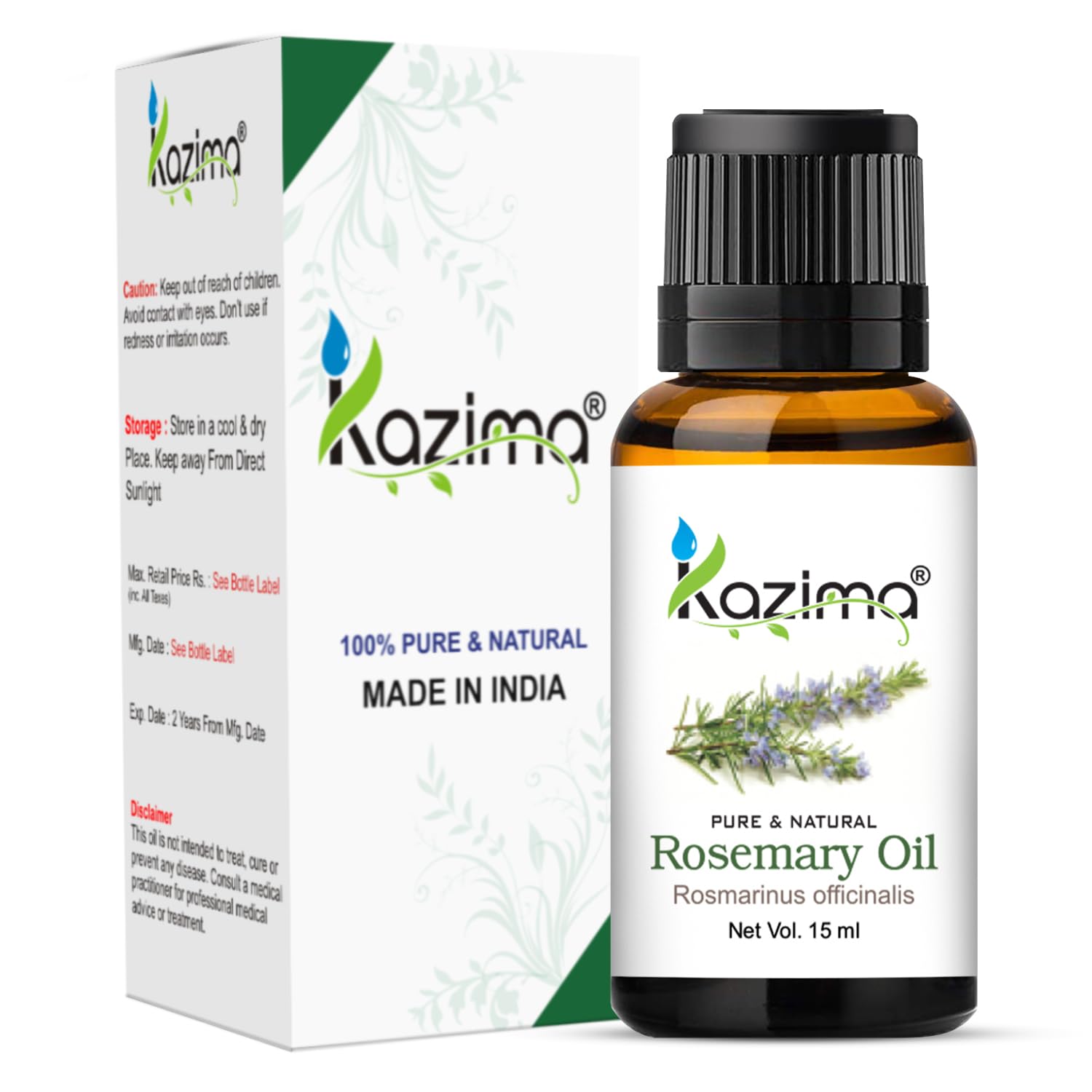 KAZIMA 100% Pure Rosemary Oil & Peppermint Oil Combo (15ml Each) - Essential Oils for Hair Growth, Skin Care, Aromatherapy, Muscle & Joint Pain Relief - Perfect for Diffusers, Massage & DIY Beauty Products