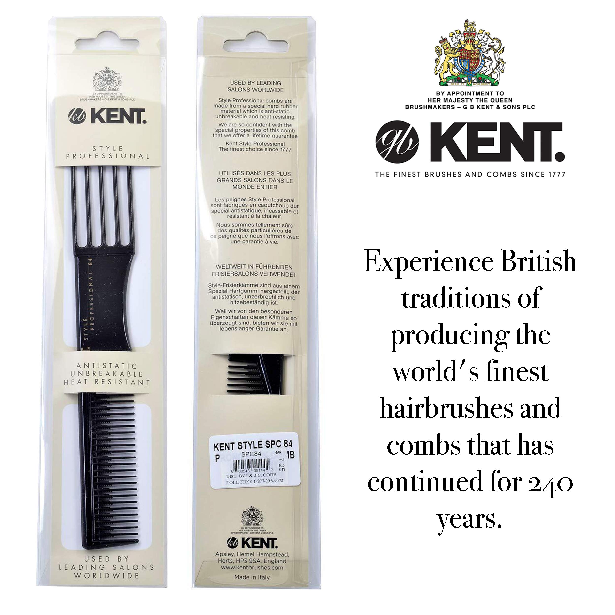 Kent SPC84 Professional Hair Pick Comb for Curly & Thick Hair - Anti-Static, Heat Resistant Styling Comb with Wide Teeth - Perfect for Salon Styling, Detangling, and Volumizing Natural Hair