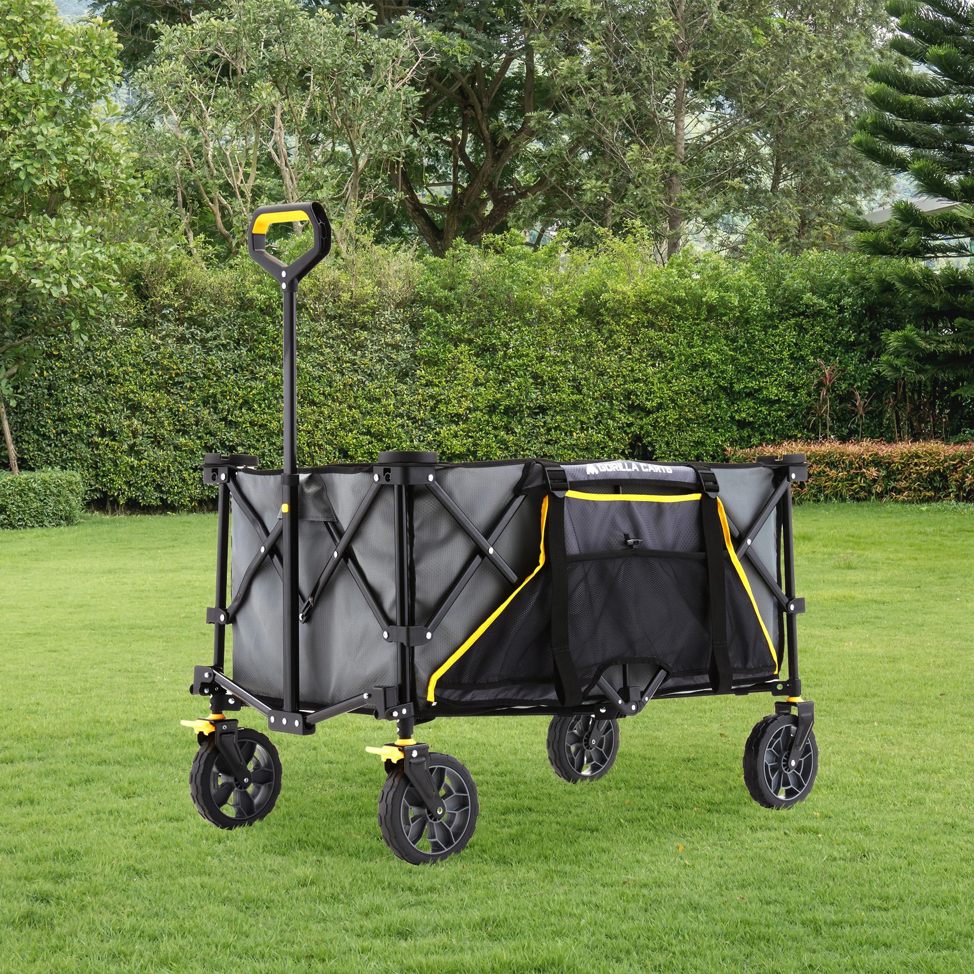 Gorilla Carts Heavy Duty Foldable Utility Wagon with Wheels | 7 Cu Ft Capacity | Gray | Perfect for Gardening, Camping & Outdoor Adventures