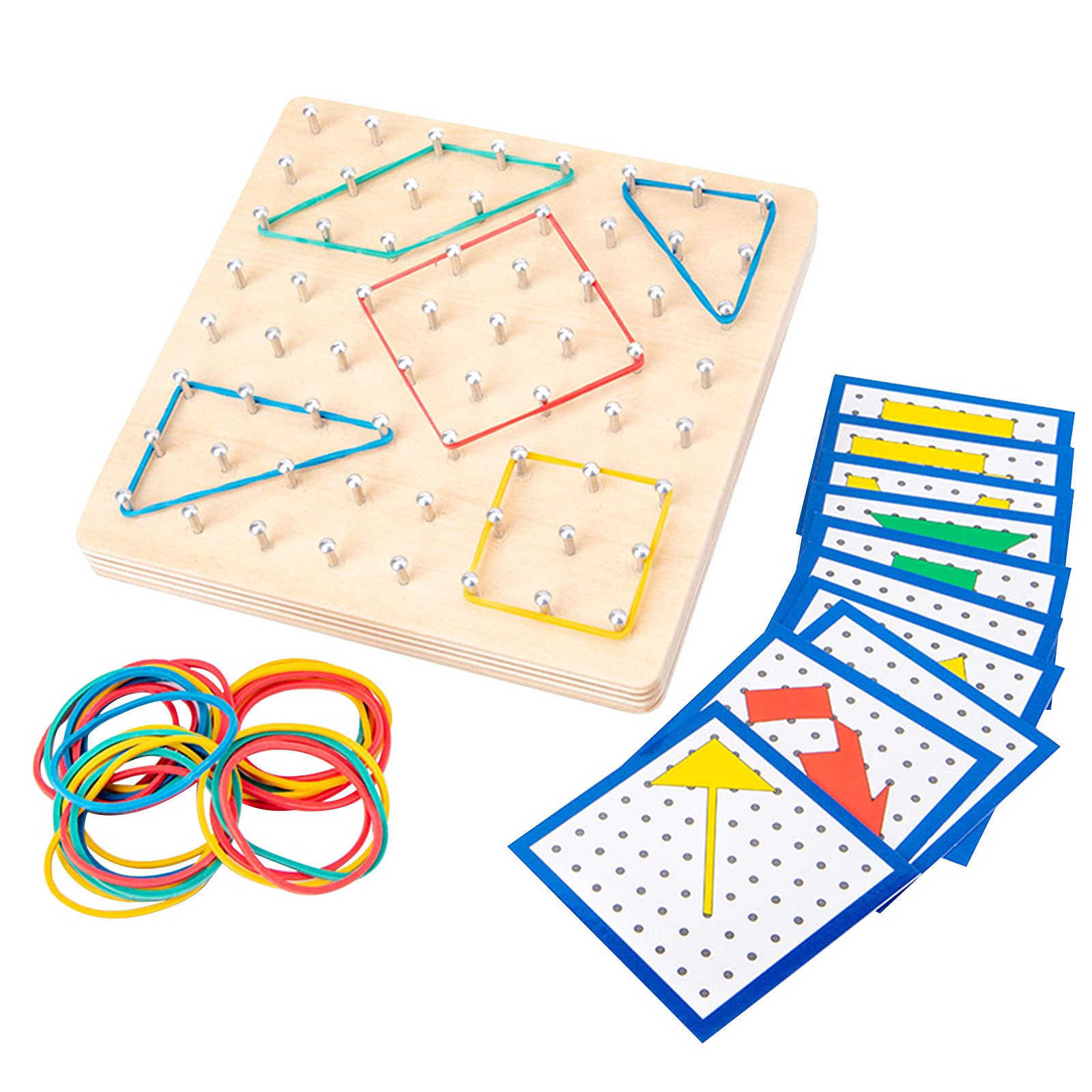 Montessori Wooden Geoboard - Math Learning Toy for Kids with Rubber Bands - Educational STEM Toy for Shape Creation & Geometry Practice - Perfect for Classroom, Homeschool & Preschool Learning Activities