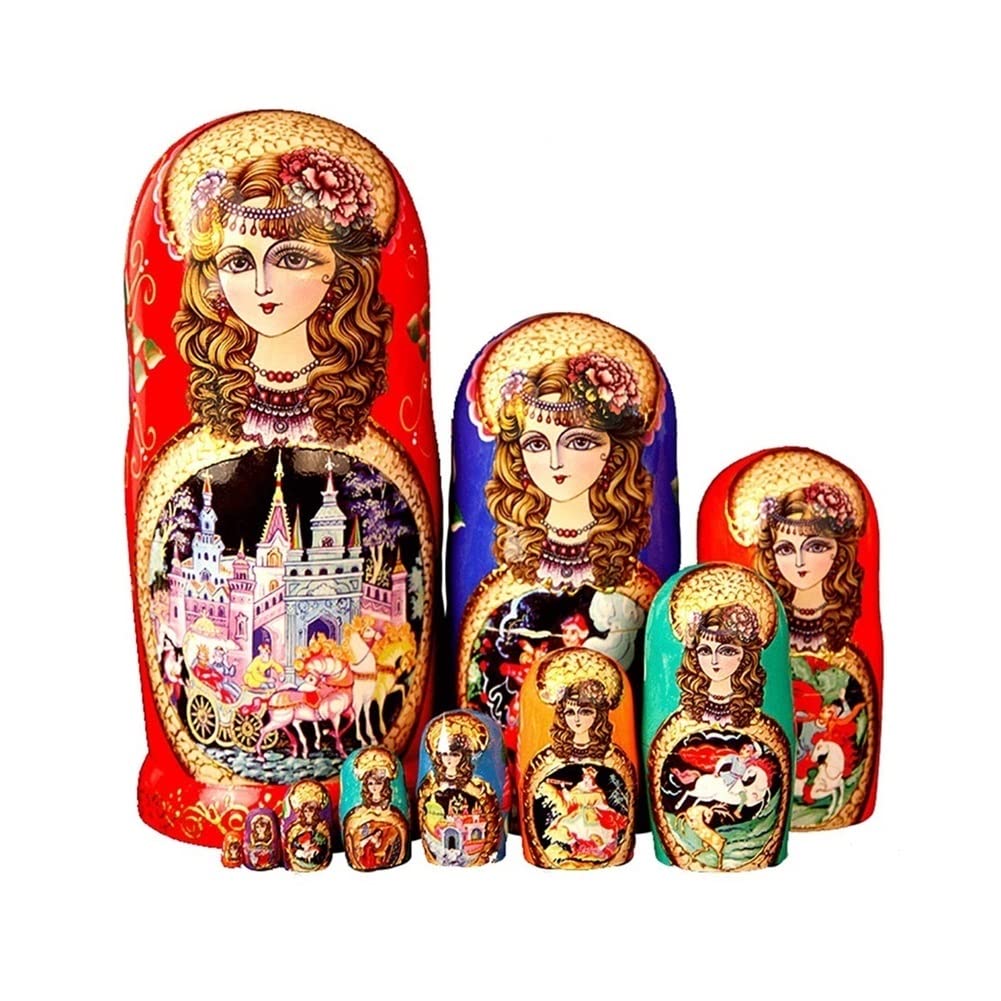 Hand-Painted Russian Nesting Dolls - 10-Piece Wooden Matryoshka Babushka Set - Traditional Folk Art Home Decor, Collectible Gift for Christmas, Halloween & Birthdays - Perfect for Shelf Displays, Themed Parties & Cultural Gifting