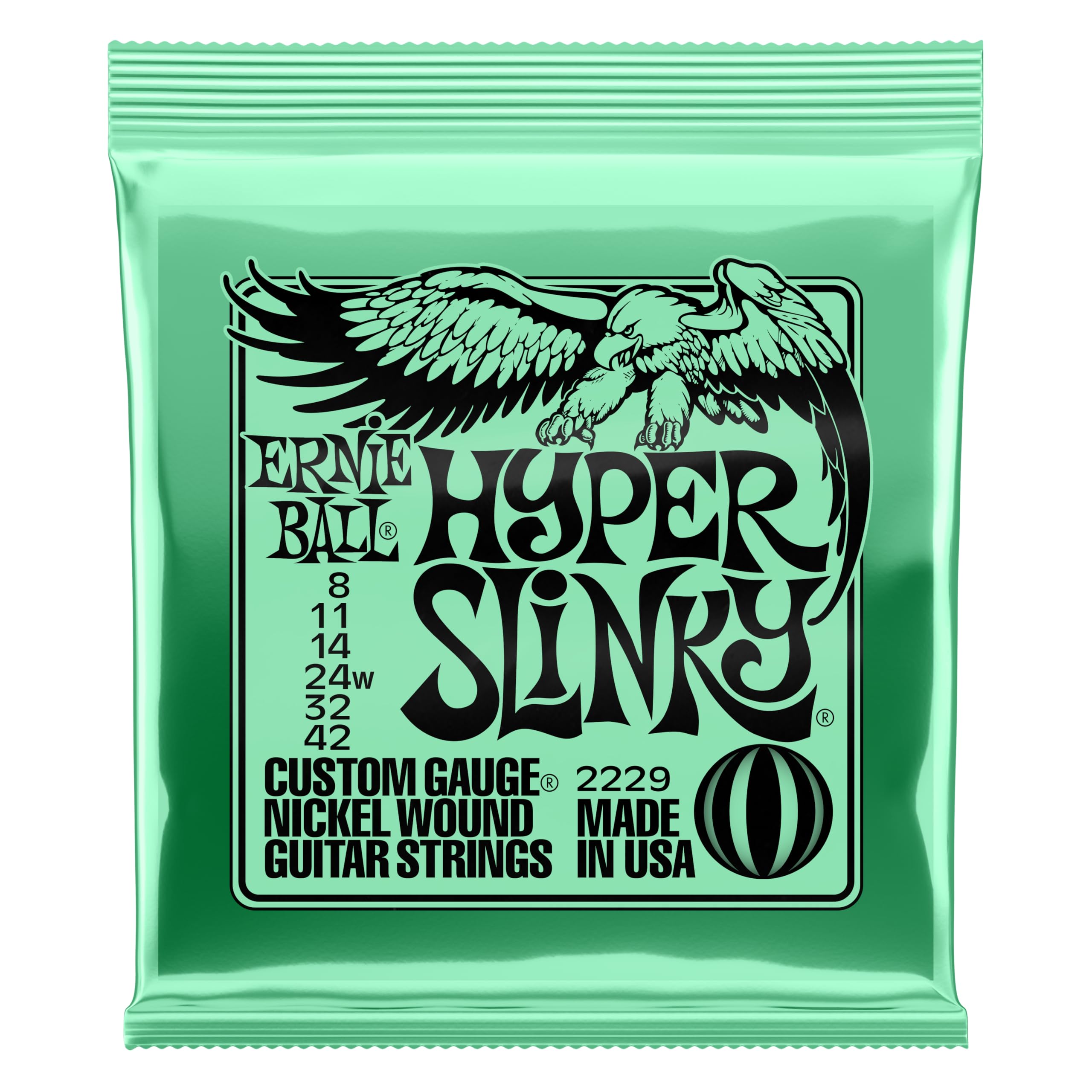 Ernie Ball Hyper Slinky Nickel Wound Electric Guitar Strings - 8-42 Gauge (P02229) | Bright Tone & Smooth Playability for Rock, Blues & Metal | Perfect for Live Performances & Studio Recording