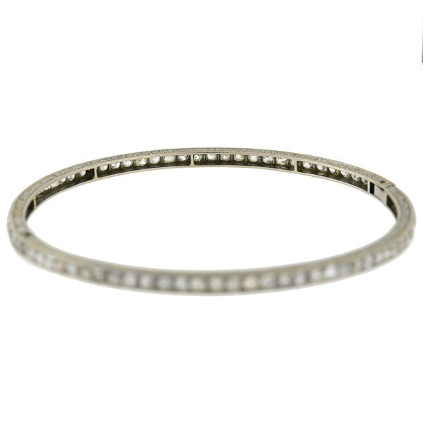 Edwardian Platinum Mine Cut Diamond Bangle Bracelet 5ctw - Vintage Jewelry for Weddings, Anniversaries & Special Occasions