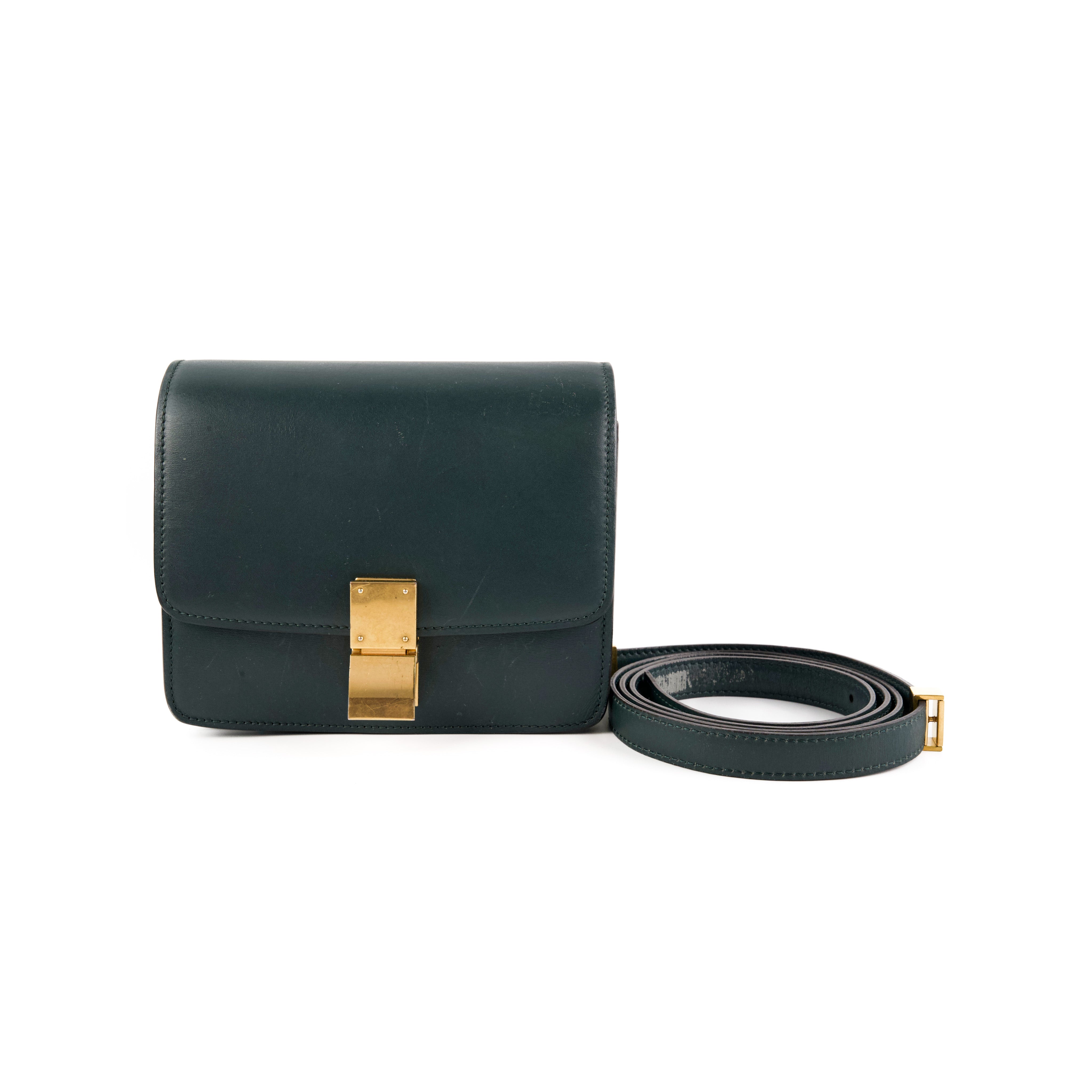 Celine Teen Box Bag in Dark Green - Luxury Leather Crossbody Purse for Women, Perfect for Work, Travel & Evening Out