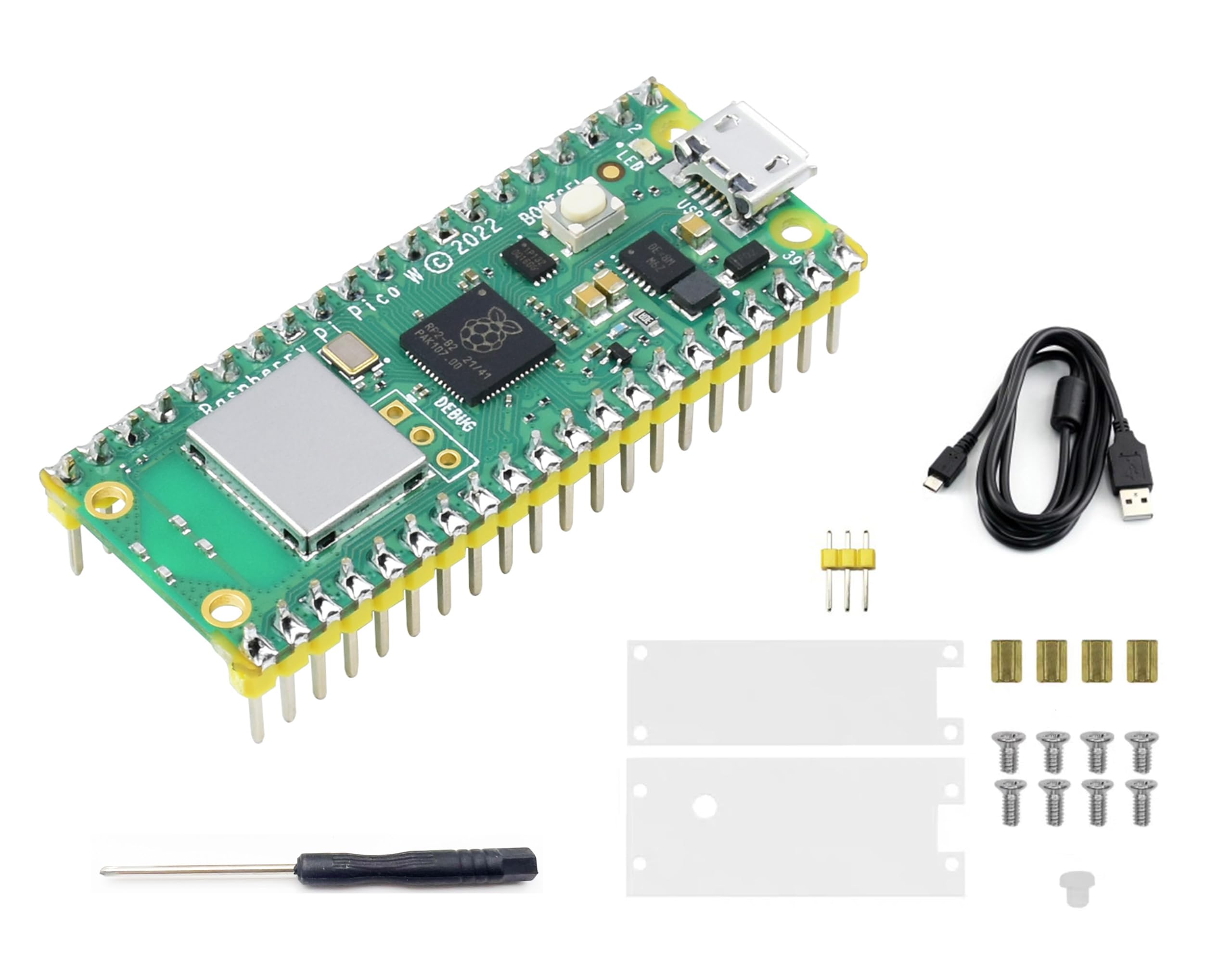 Raspberry Pi Pico W Pre-Soldered Header with WiFi 2.4GHz - RP2040 Dual-Core ARM Cortex M0+ Processor - Includes Pico W Board & Protective Case for IoT Projects, Robotics & DIY Electronics