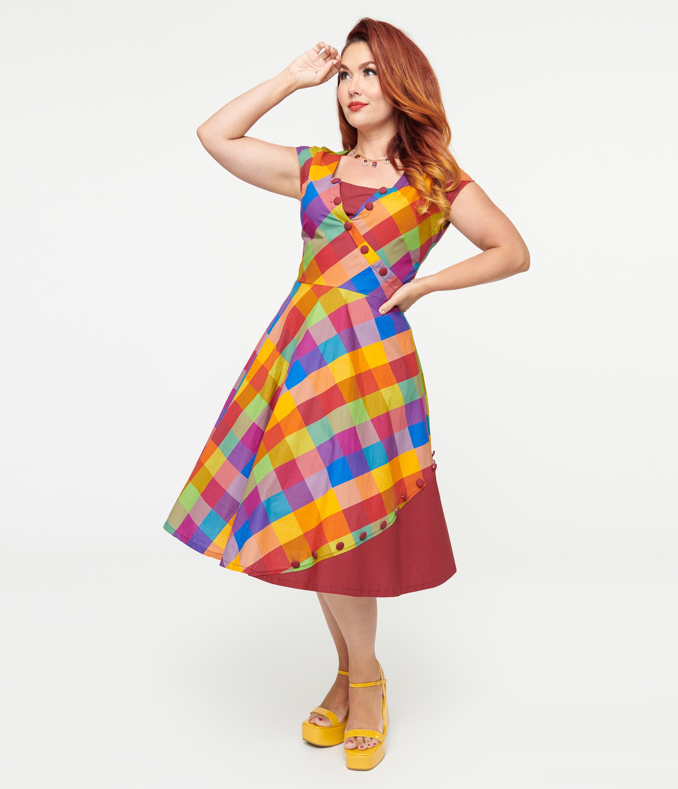 Vintage 1950s Fall Madras Plaid Swing Dress - Retro A-Line Cocktail Dress for Women | Perfect for Halloween Costume, Themed Parties & Vintage Fashion Lovers