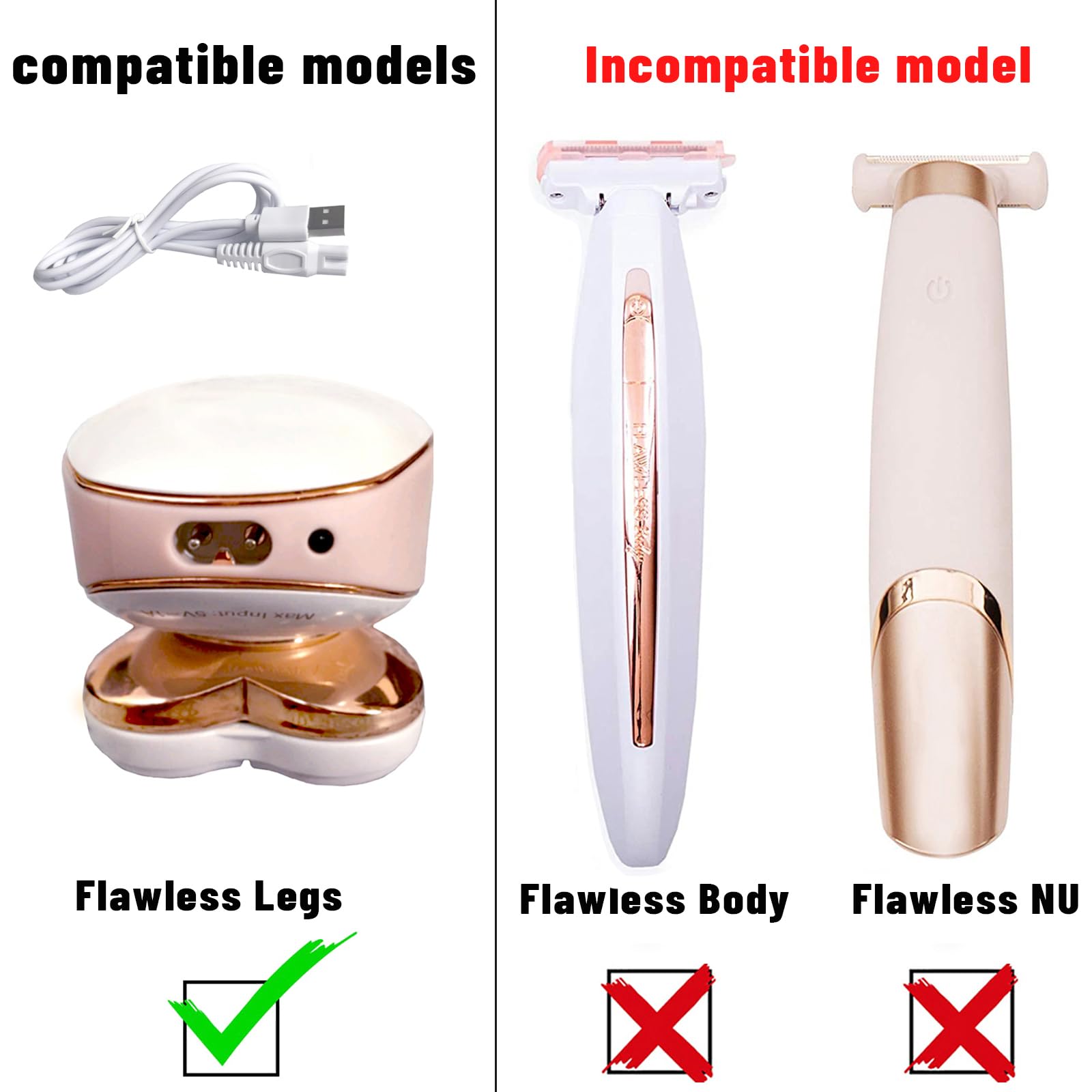 Replacement USB Charger for Finishing Touch Flawless Legs & Body Rechargeable Women's Shaver - 5V Power Cord for Ladies Trimmer - Perfect for Travel, Home & Salon Use