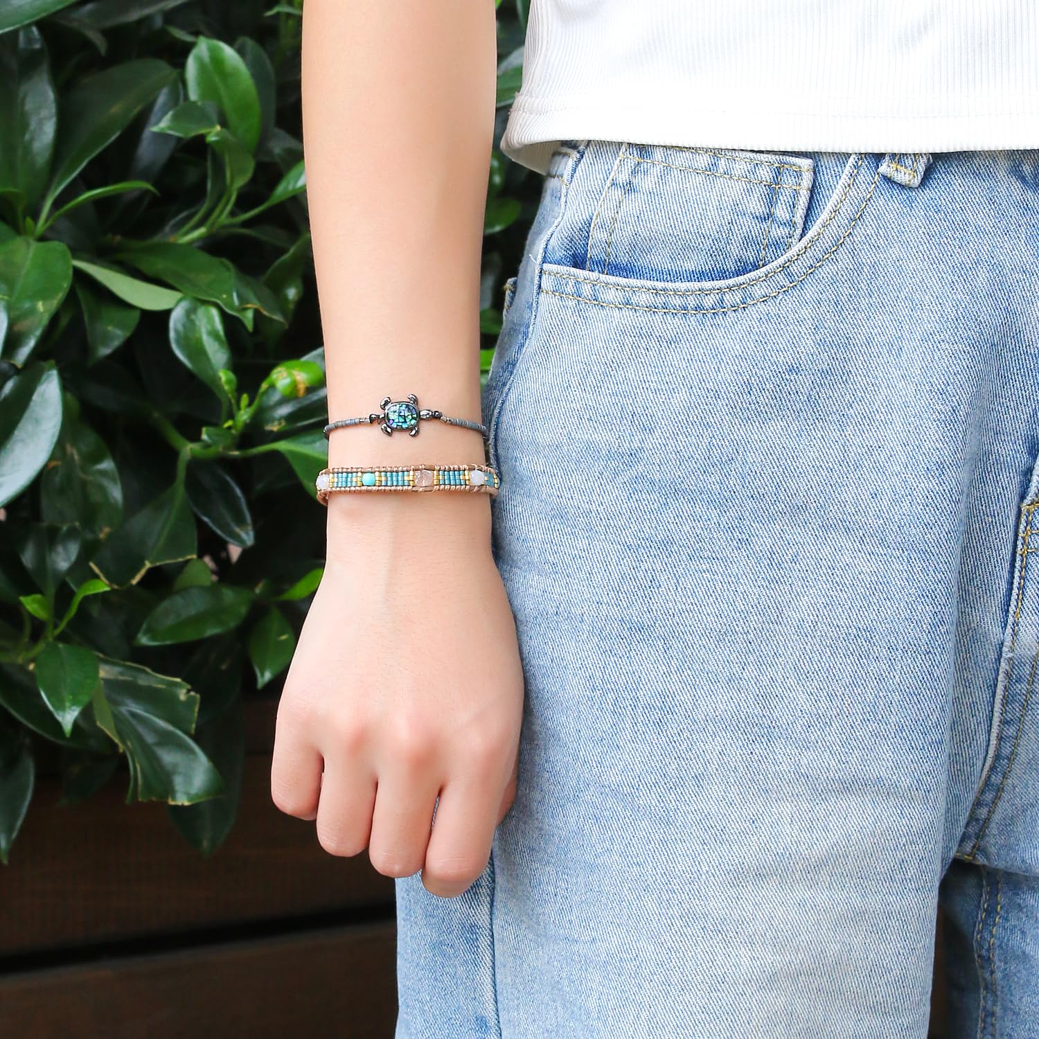 KELITCH Crystal Turtle Charm Bracelet for Women - Miyuki Beaded Friendship Bracelet with Adjustable Thin Strand - Multi Color Gifts for Best Friend, Sister, Birthday | Perfect for Everyday Wear, Beach Vacation, Yoga & Meditation