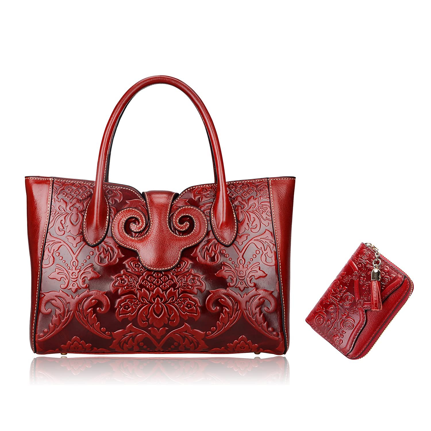 PIJUSHI Floral Handbags for Women - Designer Top Handle Shoulder Bags with Genuine Leather Credit Card Holder & Wallet - Perfect for Work, Travel, and Everyday Use