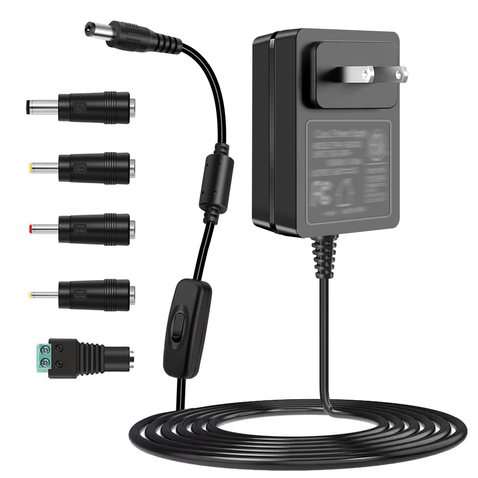 12V 2A Power Adapter with Switch, 100-240V AC to DC 12V 2A 24W Transformer for Keyboard, Record Player, Massager, LED Strip Lights, Router - Perfect for Home & Office Electronics Power Supply