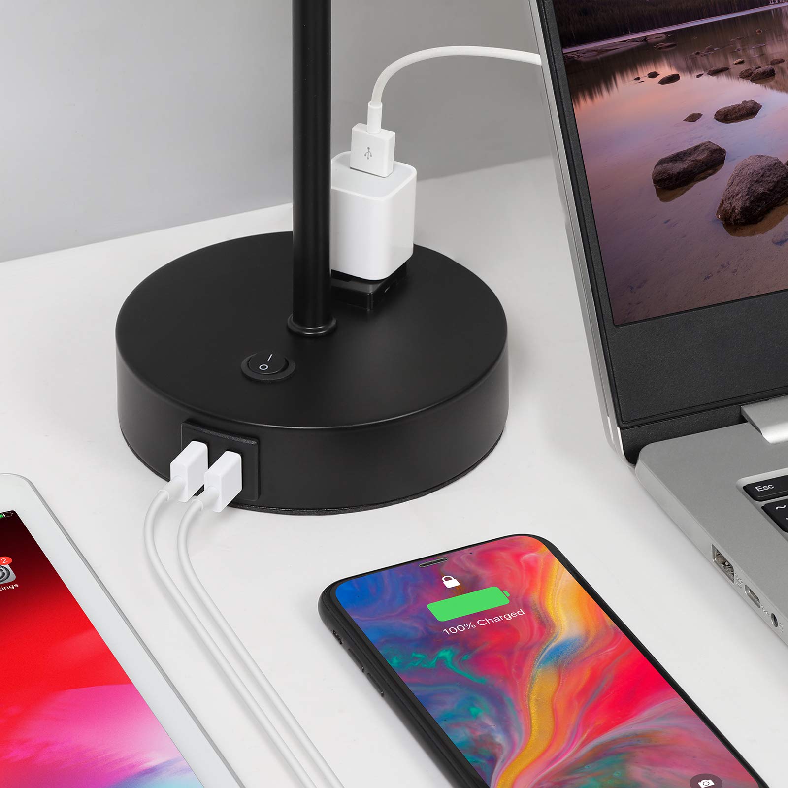 Modern USB Bedside Table Lamps with 2 Charging Ports & AC Outlet - Set of 2 LED Nightstand Lamps for Bedroom, Living Room, Study - Perfect for Reading, Working & Charging Devices