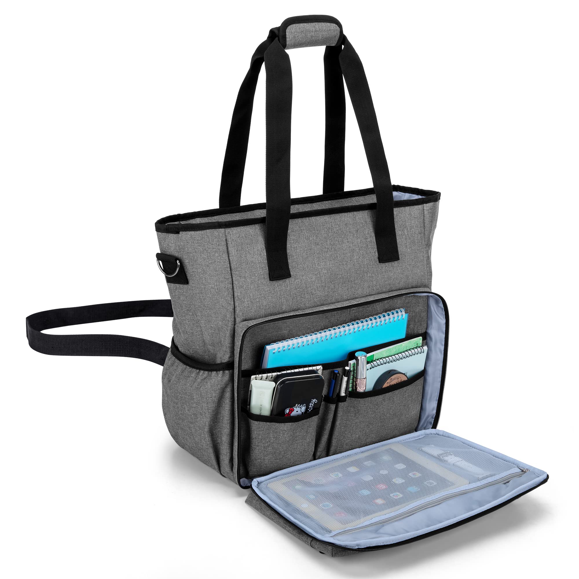 BAFASO Car Front Seat Organizer with Laptop Sleeve & Adjustable Shoulder Strap - Gray Auto Storage Organizer for Office Commute, Road Trips & Travel Accessories